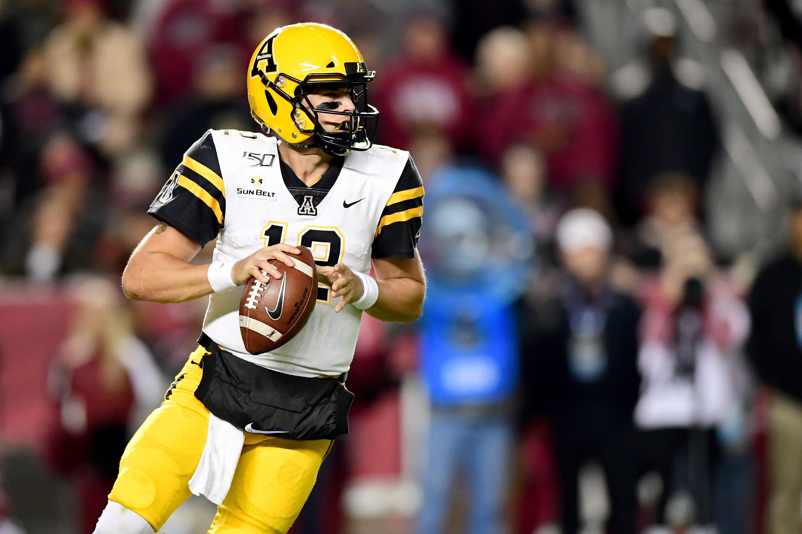 COLUMBIA, SOUTH CAROLINA - NOVEMBER 09: Zac Thomas #12 of the Appalachian State Mountaineers in the first half during their game against the South Carolina Gamecocks at Williams-Brice Stadium on November 09, 2019 in Columbia, South Carolina. (Photo by Jac