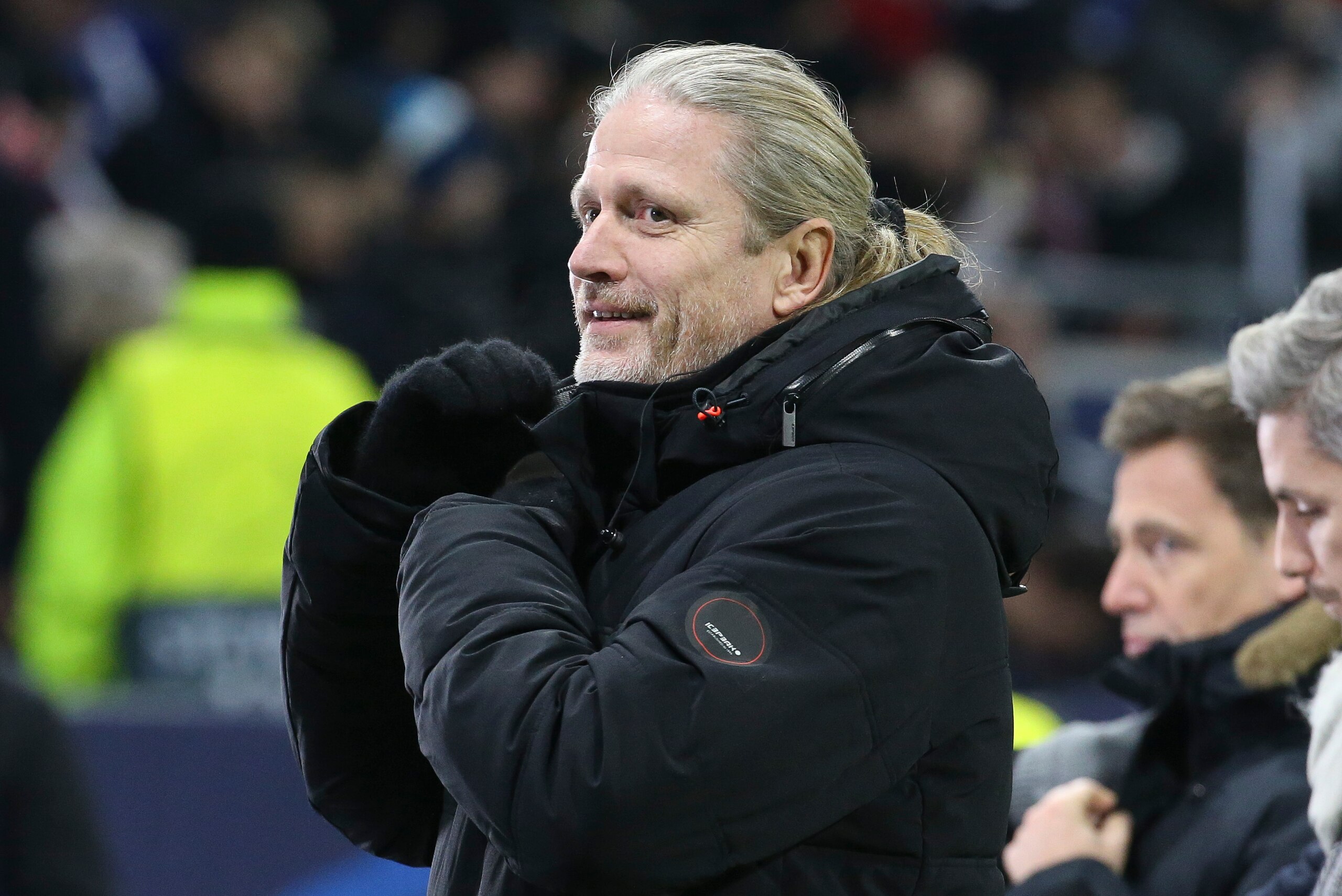 LYON, FRANCE - DECEMBER 10: Emmanuel Petit of RMC Sport comments the UEFA Champions League group G match between Olympique Lyonnais (OL, Lyon) and RB Leipzig at Groupama Stadium on December 10, 2019 in Lyon, France. (Photo by Jean Catuffe/Getty Images)