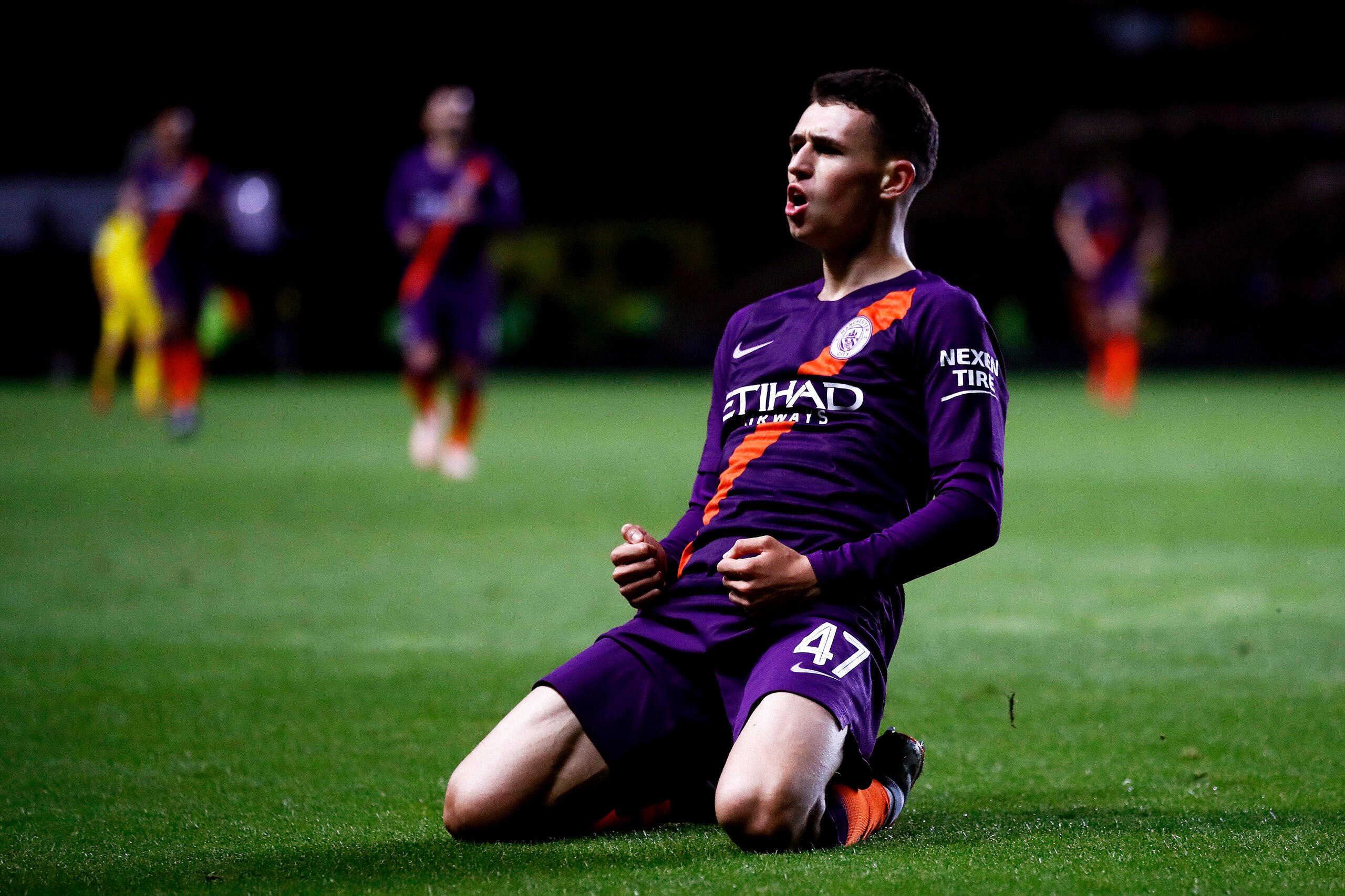 OXFORD, ENGLAND - SEPTEMBER 25:  Phil Foden of Manchester City celebrates after scoring his team's third goal during the Carabao Cup Third Round match between Oxford United and Manchester City at Kassam Stadium on September 25, 2018 in Oxford, England.  (