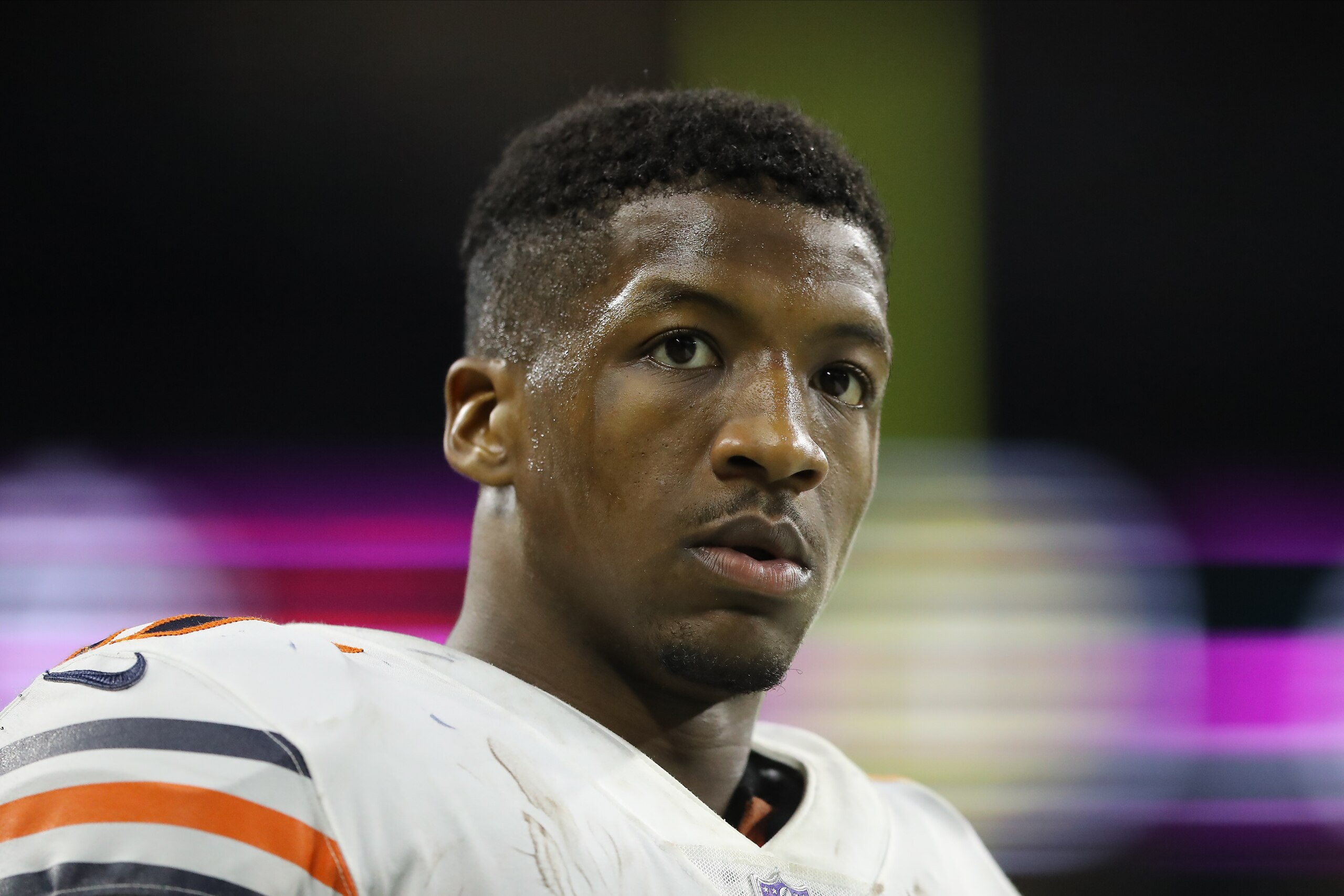 DETROIT, MI - NOVEMBER 28: Anthony Miller #17 of the Chicago Bears looks on in the fourth quarter of a game against the Detroit Lions at Ford Field on November 28, 2019 in Detroit, Michigan. (Photo by Rey Del Rio/Getty Images)