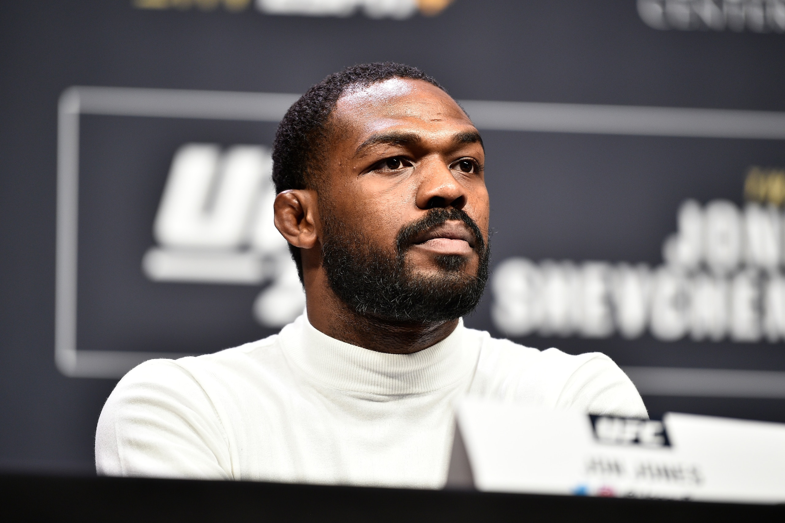 LAS VEGAS, NEVADA - DECEMBER 13: Jon Jones speaks to the media during the UFC 247 Press Conference at T-Mobile Arena on December 13, 2019 in Las Vegas, Nevada. (Photo by Chris Unger/Zuffa LLC via Getty Images)