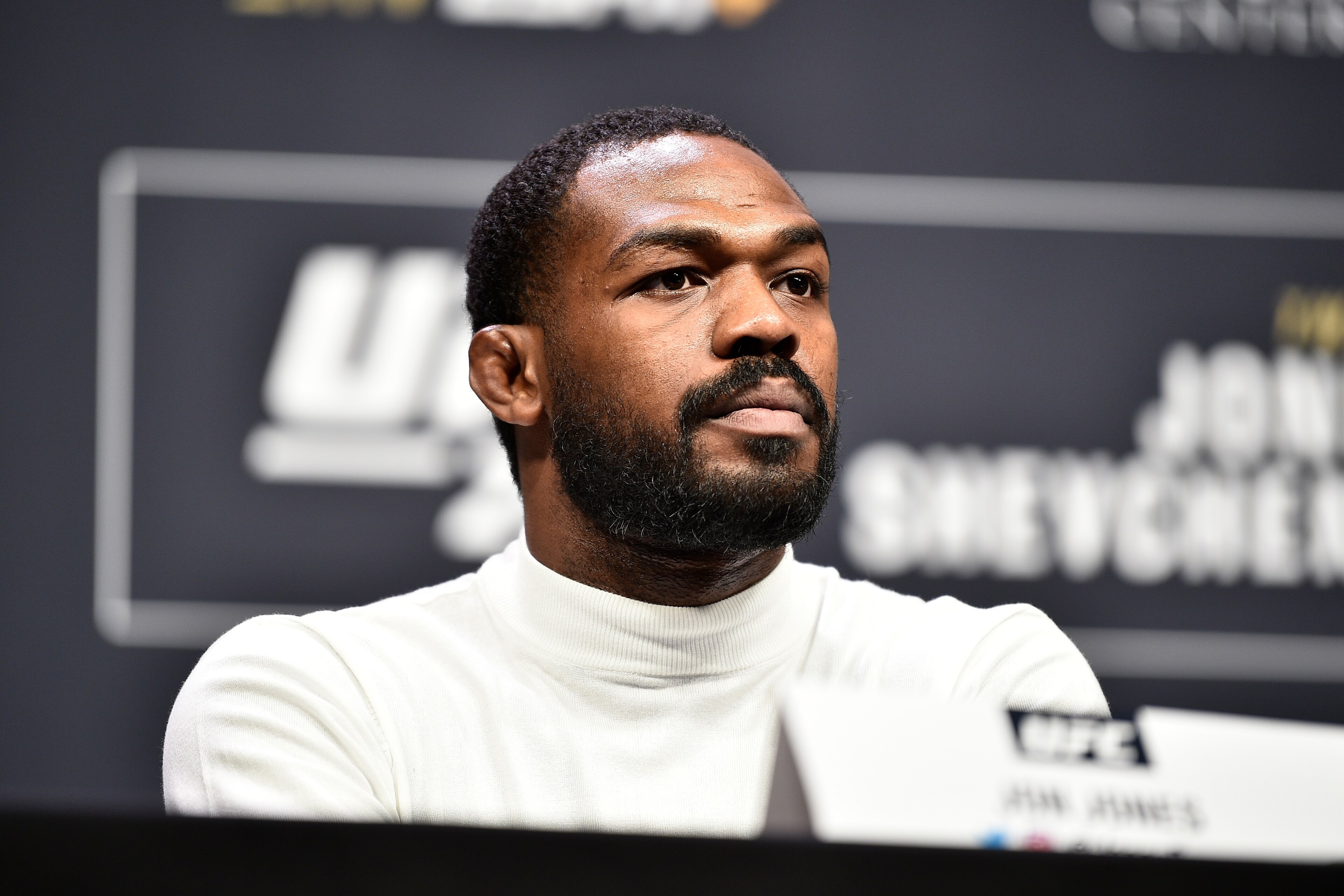 LAS VEGAS, NEVADA - DECEMBER 13: Jon Jones speaks to the media during the UFC 247 Press Conference at T-Mobile Arena on December 13, 2019 in Las Vegas, Nevada. (Photo by Chris Unger/Zuffa LLC via Getty Images)