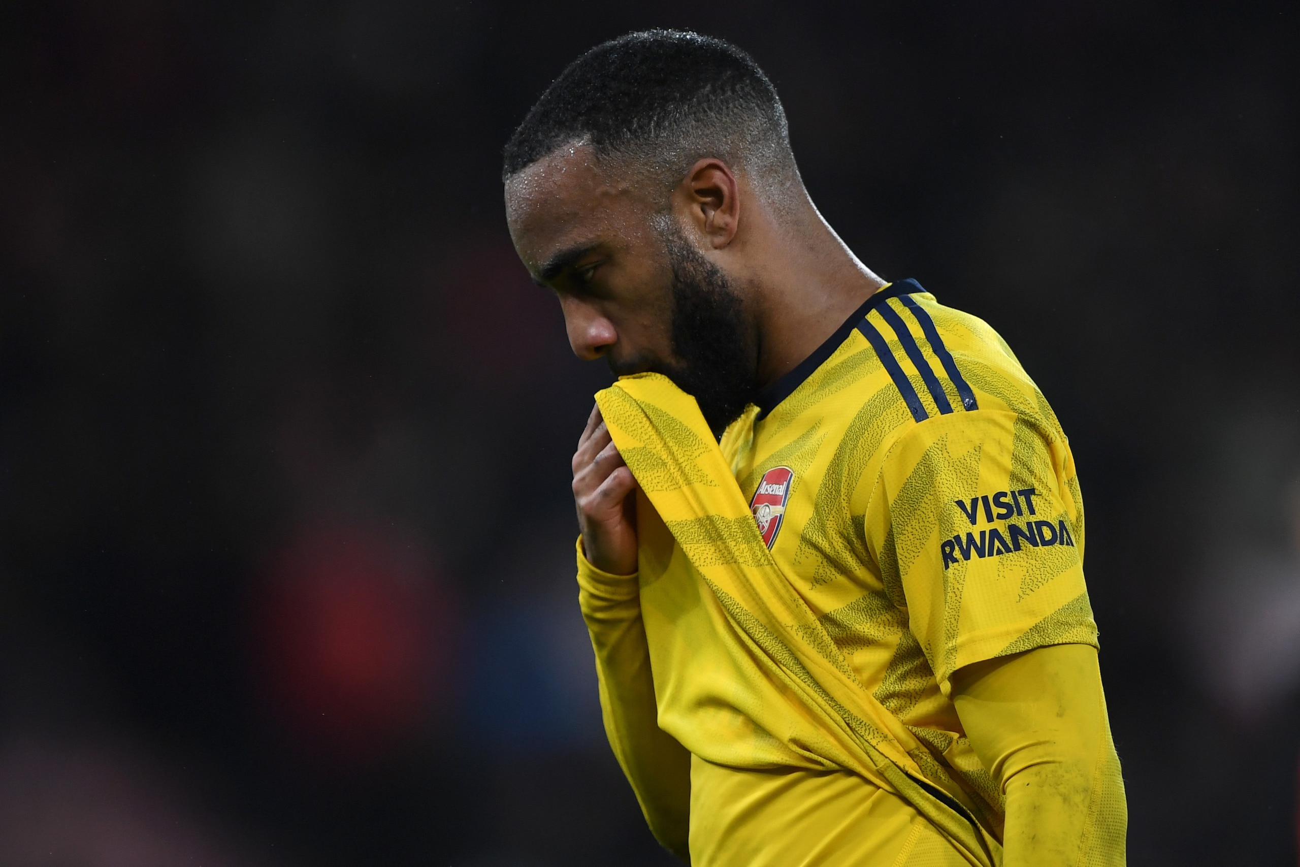 BOURNEMOUTH, ENGLAND - DECEMBER 26: Alexandre Lacazette of Arsenal reacts following the Premier League match between AFC Bournemouth and Arsenal FC at Vitality Stadium on December 26, 2019 in Bournemouth, United Kingdom. (Photo by Harriet Lander/Copa/Gett