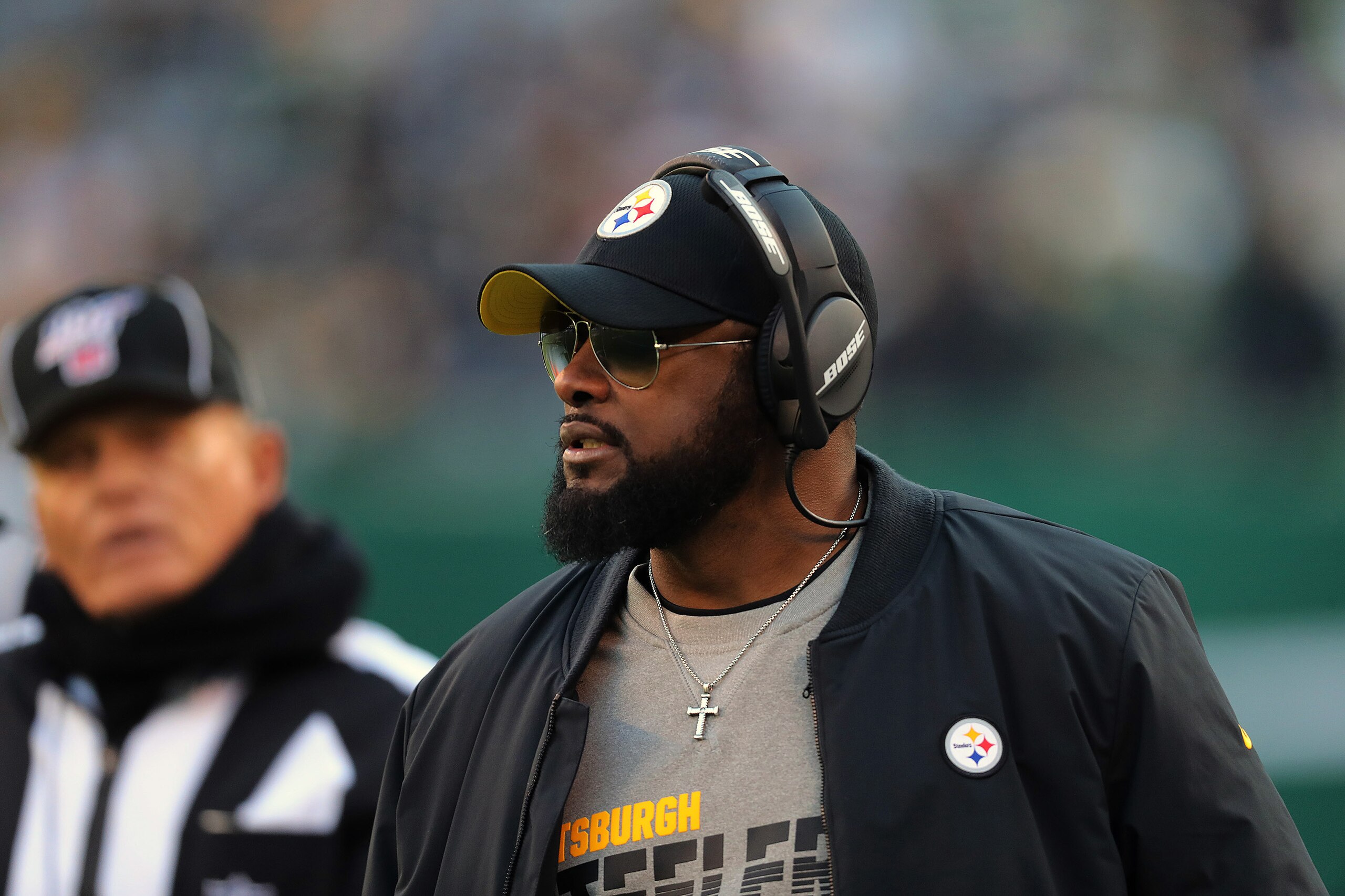 EAST RUTHERFORD, NEW JERSEY - DECEMBER 22: Head coach Mike Tomlin of the Pittsburgh Steelers reacts against the New York Jets at MetLife Stadium on December 22, 2019 in East Rutherford, New Jersey. (Photo by Steven Ryan/Getty Images)