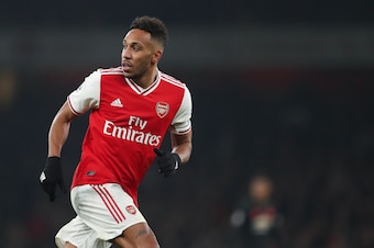 LONDON, ENGLAND - JANUARY 01: Pierre-Emerick Aubameyang of Arsenal during the Premier League match between Arsenal FC and Manchester United at Emirates Stadium on January 1, 2020 in London, United Kingdom. (Photo by James Williamson - AMA/Getty Images)