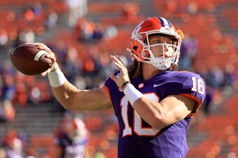 CLEMSON, SOUTH CAROLINA - NOVEMBER 02: Trevor Lawrence #16 of the Clemson Tigers warms up before their game against the Wofford Terriers at Memorial Stadium on November 02, 2019 in Clemson, South Carolina. (Photo by Streeter Lecka/Getty Images)