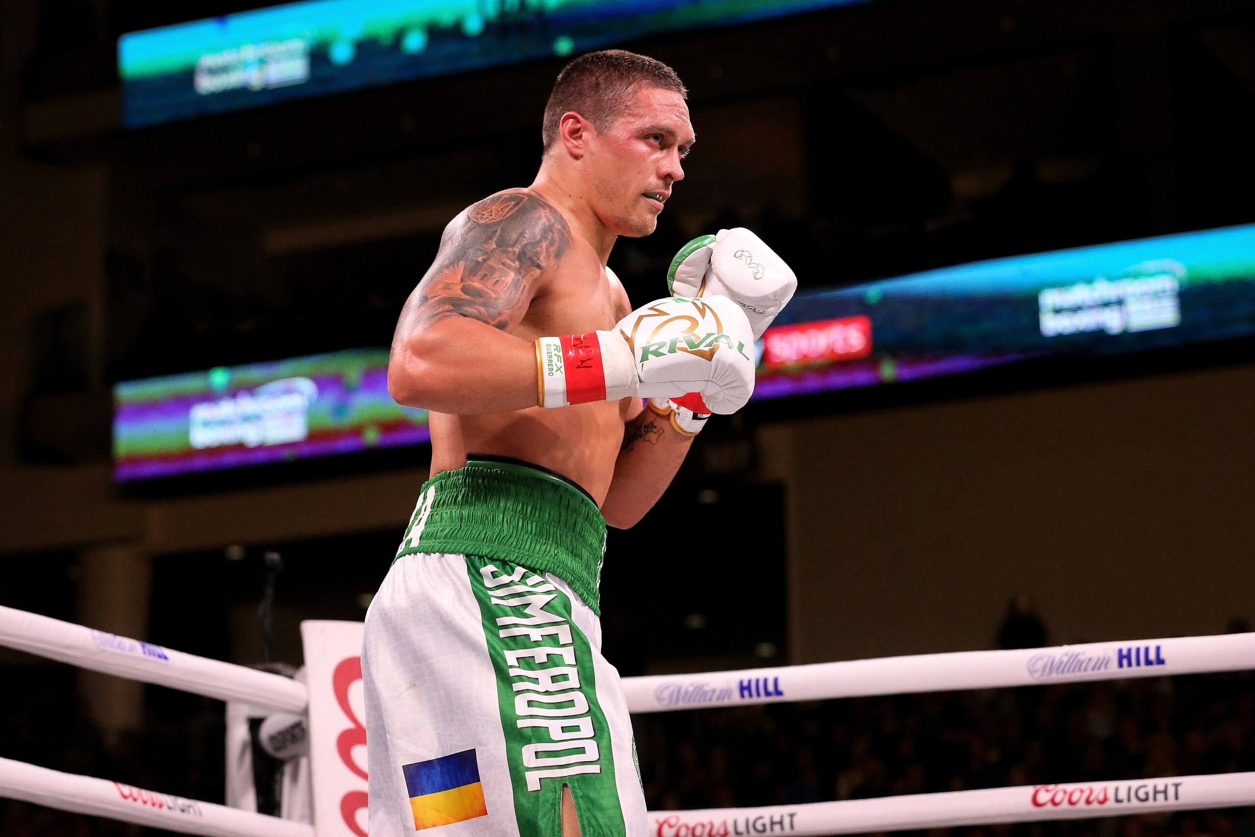 CHICAGO, ILLINOIS - OCTOBER 12:  Oleksandr Usyk of Ukraine looks on in the third round of his Heavyweight bout against Chazz Witherspoon at Wintrust Arena on October 12, 2019 in Chicago, Illinois. (Photo by Dylan Buell/Getty Images)