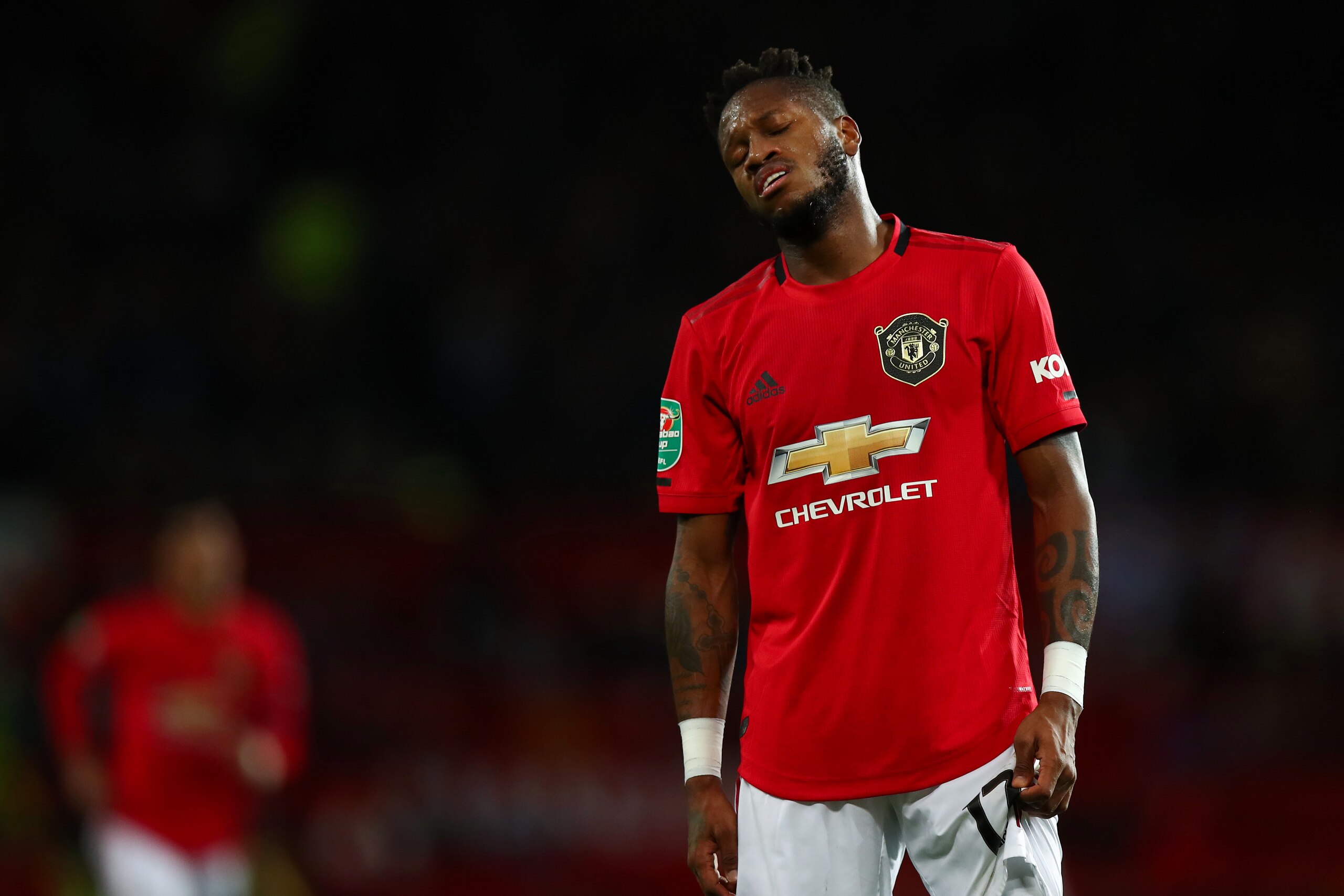 MANCHESTER, ENGLAND - JANUARY 07: A dejected Fred of Manchester United during the Carabao Cup Semi Final match between Manchester United and Manchester City at Old Trafford on January 7, 2020 in Manchester, England. (Photo by Robbie Jay Barratt - AMA/Gett MANCHESTER, ENGLAND - JANUARY 07: A dejected Fred of Manchester United during the Carabao Cup Semi Final match between Manchester United and Manchester City at Old Trafford on January 7, 2020 in Manchester, England. (Photo by Robbie Jay Barratt - AMA/Gett