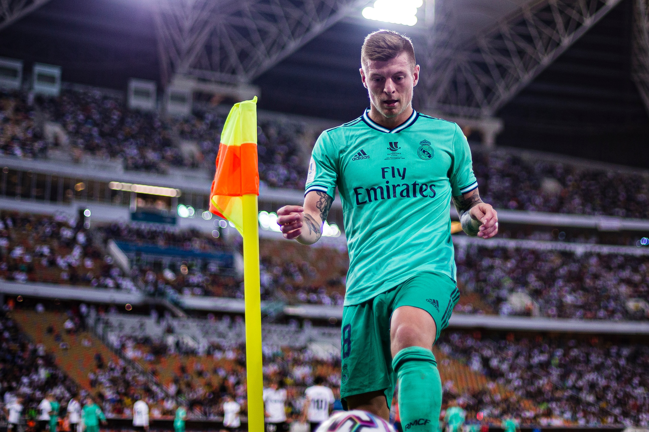 JEDDAH, SAUDI ARABIA - JANUARY 08: Toni Kroos of Real Madrid in action during the Supercopa de Espana Semi-Final match between Valencia CF and Real Madrid at King Abdullah Sports City on January 8, 2020 in Jeddah, Saudi Arabia. (Photo by Eurasia Sport Ima