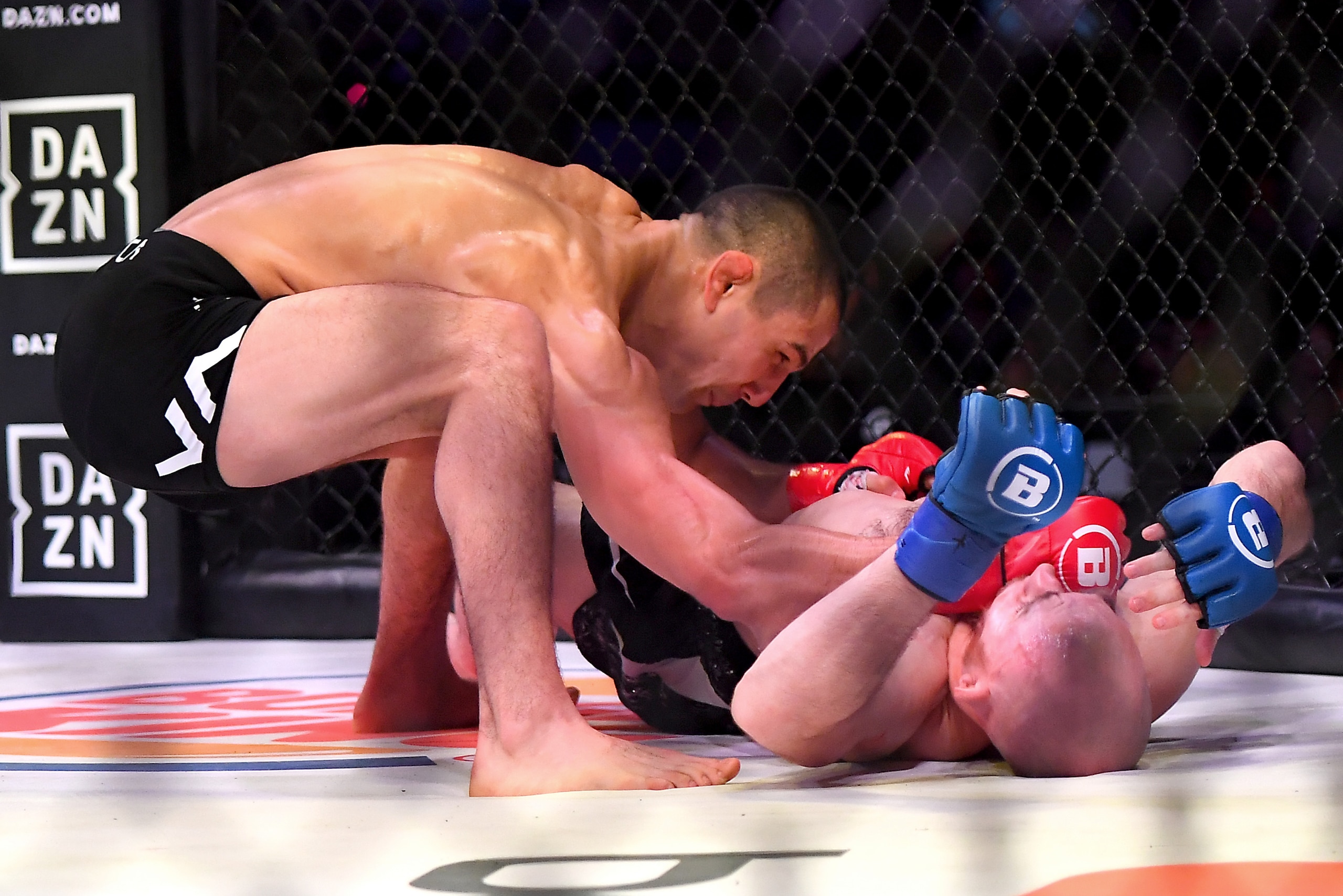 INGLEWOOD, CA - JANUARY 25: Aaron Pico (red gloves) and Daniel Carey (blue gloves) exchange blows during their featherweight fight at The Forum on January 25, 2020 in Inglewood, California. Pico won by knockout in the 2nd round. (Photo by Jayne Kamin-Once