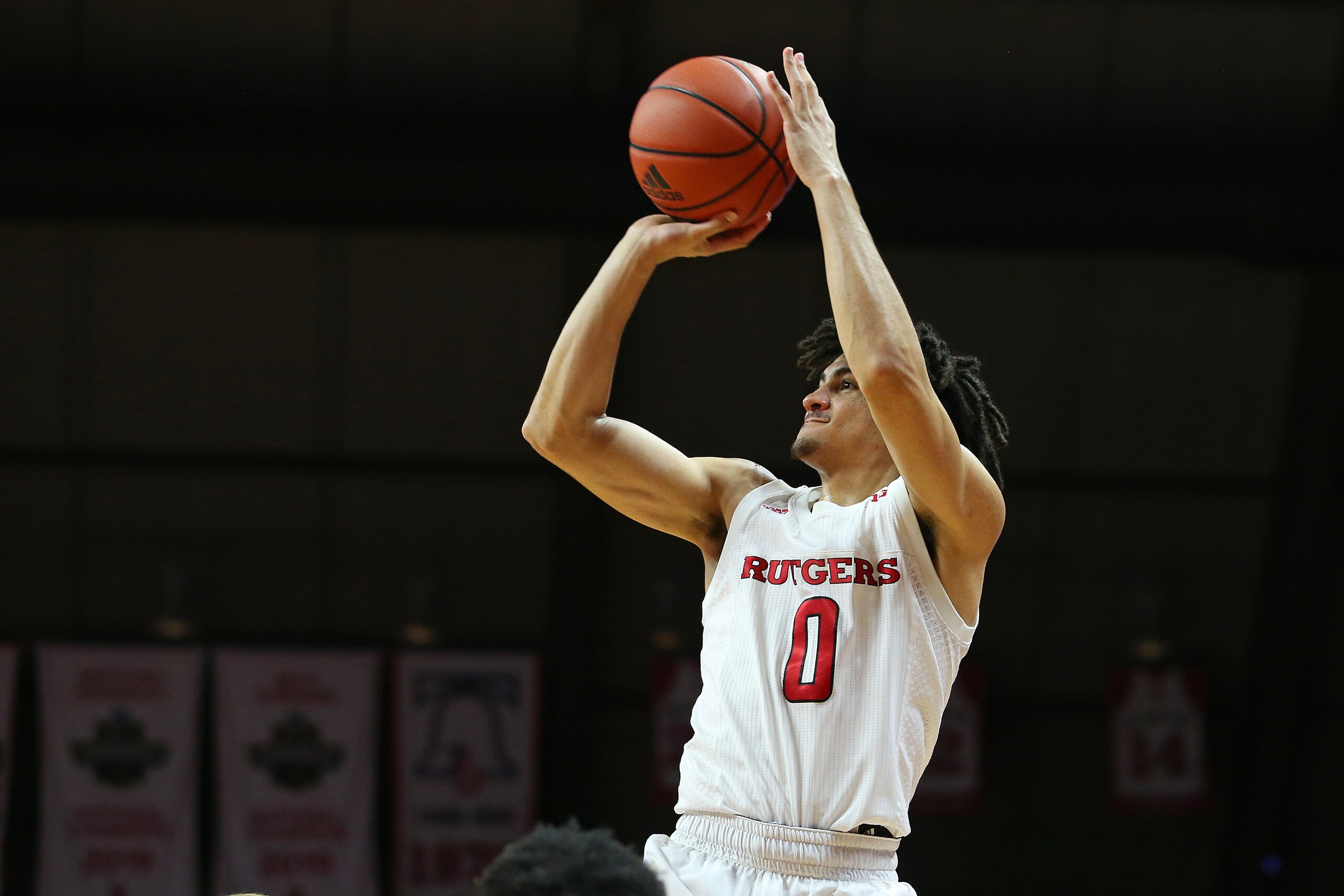 PISCATAWAY, NJ - JANUARY 25: Geo Baker #0 of the Rutgers Scarlet Knights in action against the Nebraska Cornhuskers during a college basketball game at Rutgers Athletic Center on January 25, 2020 in Piscataway, New Jersey. (Photo by Rich Schultz/Getty Ima