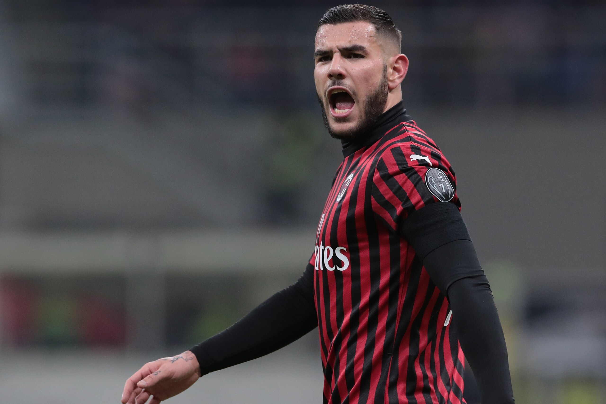MILAN, ITALY - JANUARY 28:  Theo Hernandez of AC Milan shouts during the Coppa Italia Quarter Final match between AC Milan and Torino at San Siro on January 28, 2020 in Milan, Italy.  (Photo by Emilio Andreoli/Getty Images)