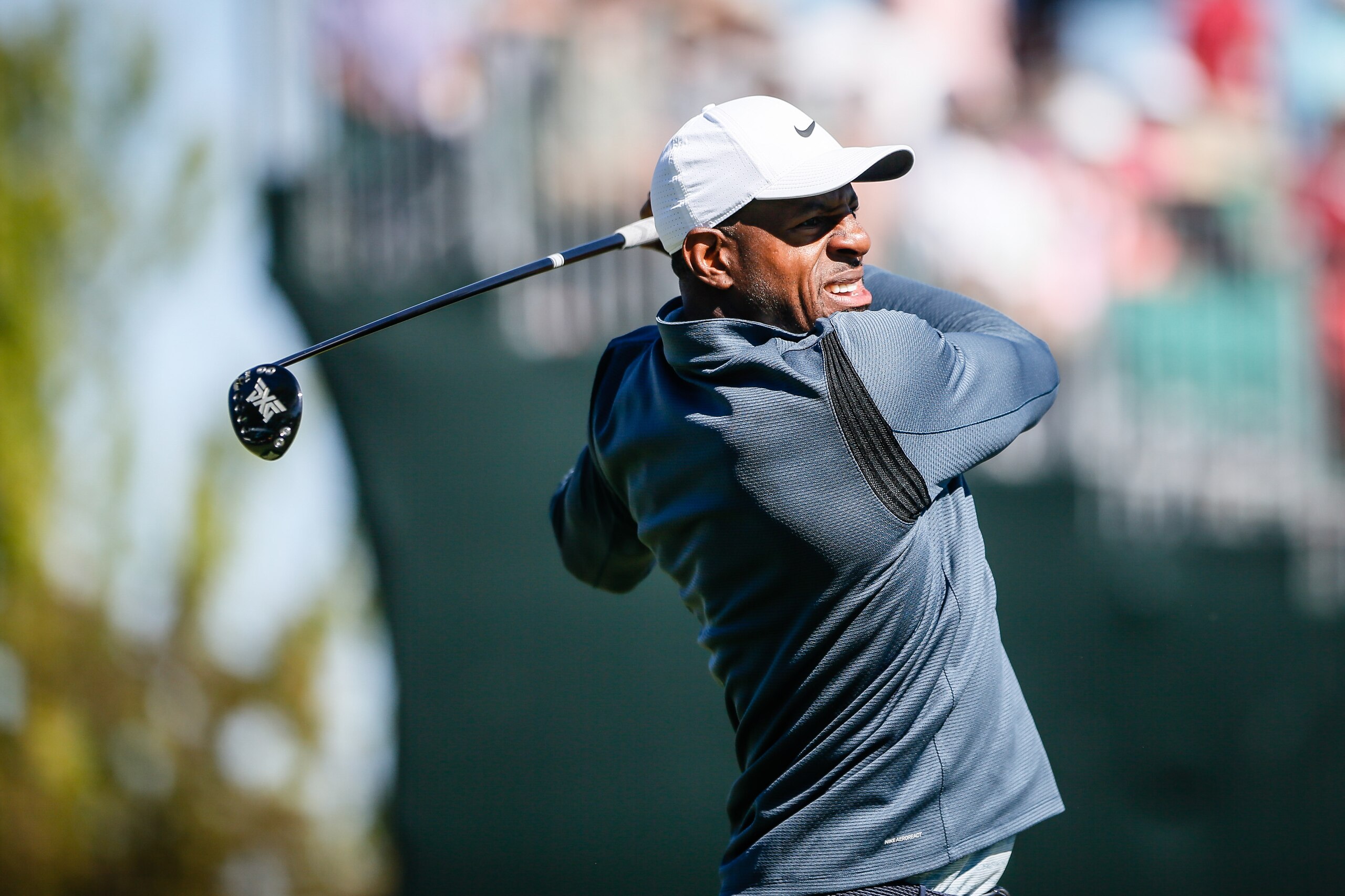 STATELINE, NEVADA - JULY 12: Andre Iguodala tees off to start the first round of of the 2019 American Century Championship at Edgewood Tahoe Golf Course on July 12, 2019 in Stateline, Nevada. (Photo by Jonathan Devich/Getty Images)