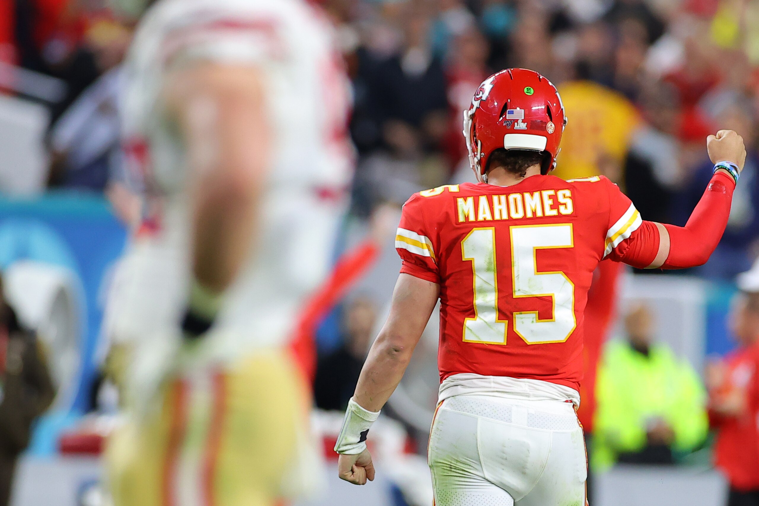 MIAMI, FLORIDA - FEBRUARY 02: Patrick Mahomes #15 of the Kansas City Chiefs reacts during the game against the San Francisco 49ers in Super Bowl LIV at Hard Rock Stadium on February 02, 2020 in Miami, Florida. (Photo by Kevin C. Cox/Getty Images) MIAMI, FLORIDA - FEBRUARY 02: Patrick Mahomes #15 of the Kansas City Chiefs reacts during the game against the San Francisco 49ers in Super Bowl LIV at Hard Rock Stadium on February 02, 2020 in Miami, Florida. (Photo by Kevin C. Cox/Getty Images)