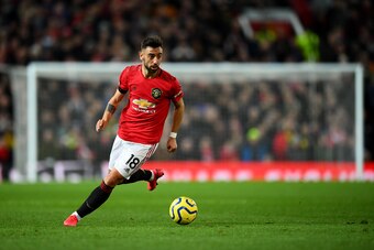 MANCHESTER, ENGLAND - FEBRUARY 01: Bruno Fernandes of Manchester United in action during the Premier League match between Manchester United and Wolverhampton Wanderers at Old Trafford on February 01, 2020 in Manchester, United Kingdom. (Photo by Clive Mas