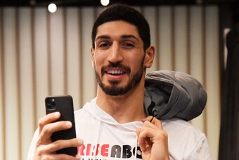 BOSTON, MA - DECEMBER 12: Enes Kanter #11 of the Boston Celtics arrives for the game against the Philadelphia 76ers on December 12, 2019 at the TD Garden in Boston, Massachusetts.  NOTE TO USER: User expressly acknowledges and agrees that, by downloading 