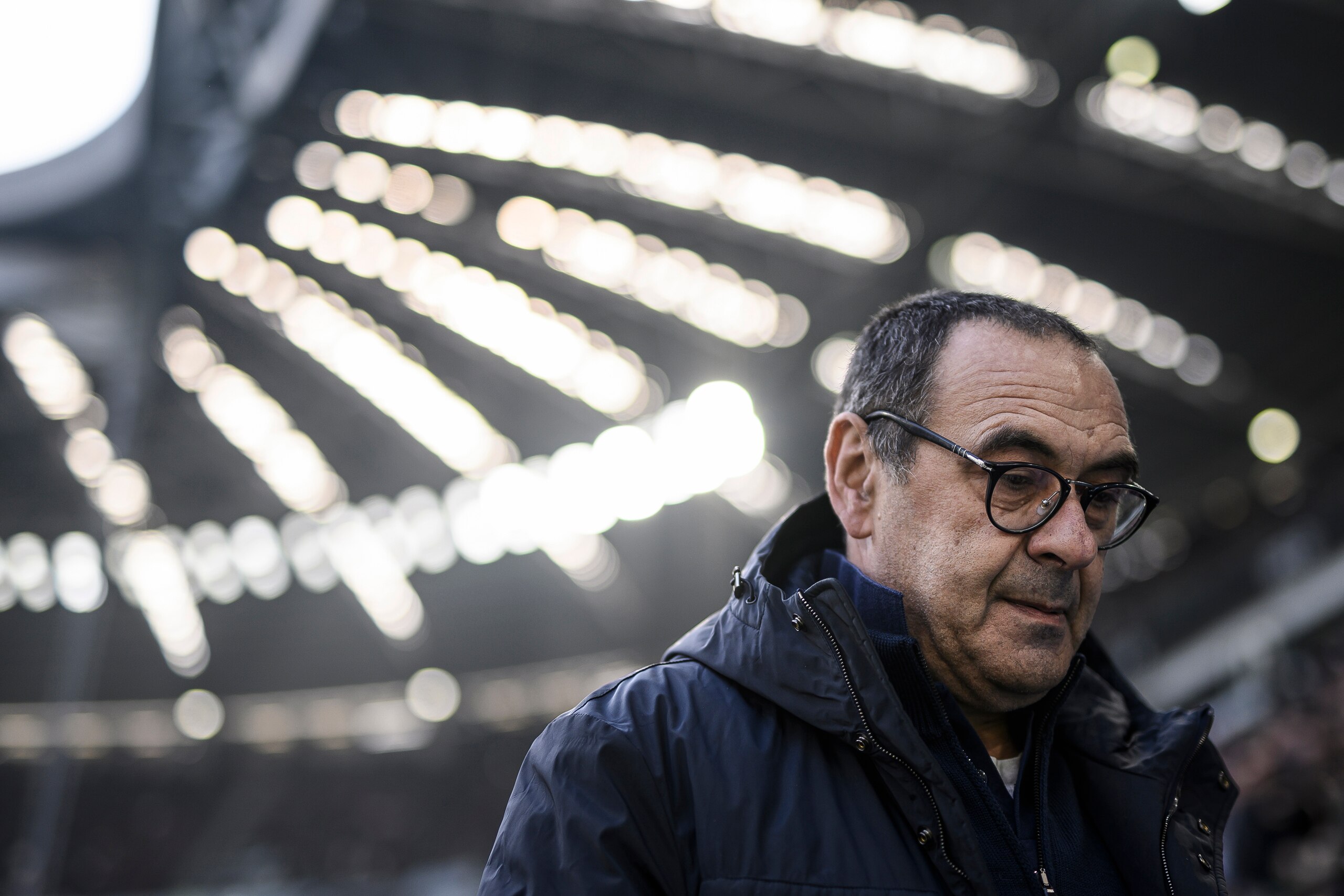 Juventus' Italian coach Maurizio Sarri attends the Italian Serie A football match Juventus vs Fiorentina on February 2, 2020 at the Juventus Allianz stadium in Turin. (Photo by Marco BERTORELLO / AFP) (Photo by MARCO BERTORELLO/AFP via Getty Images)