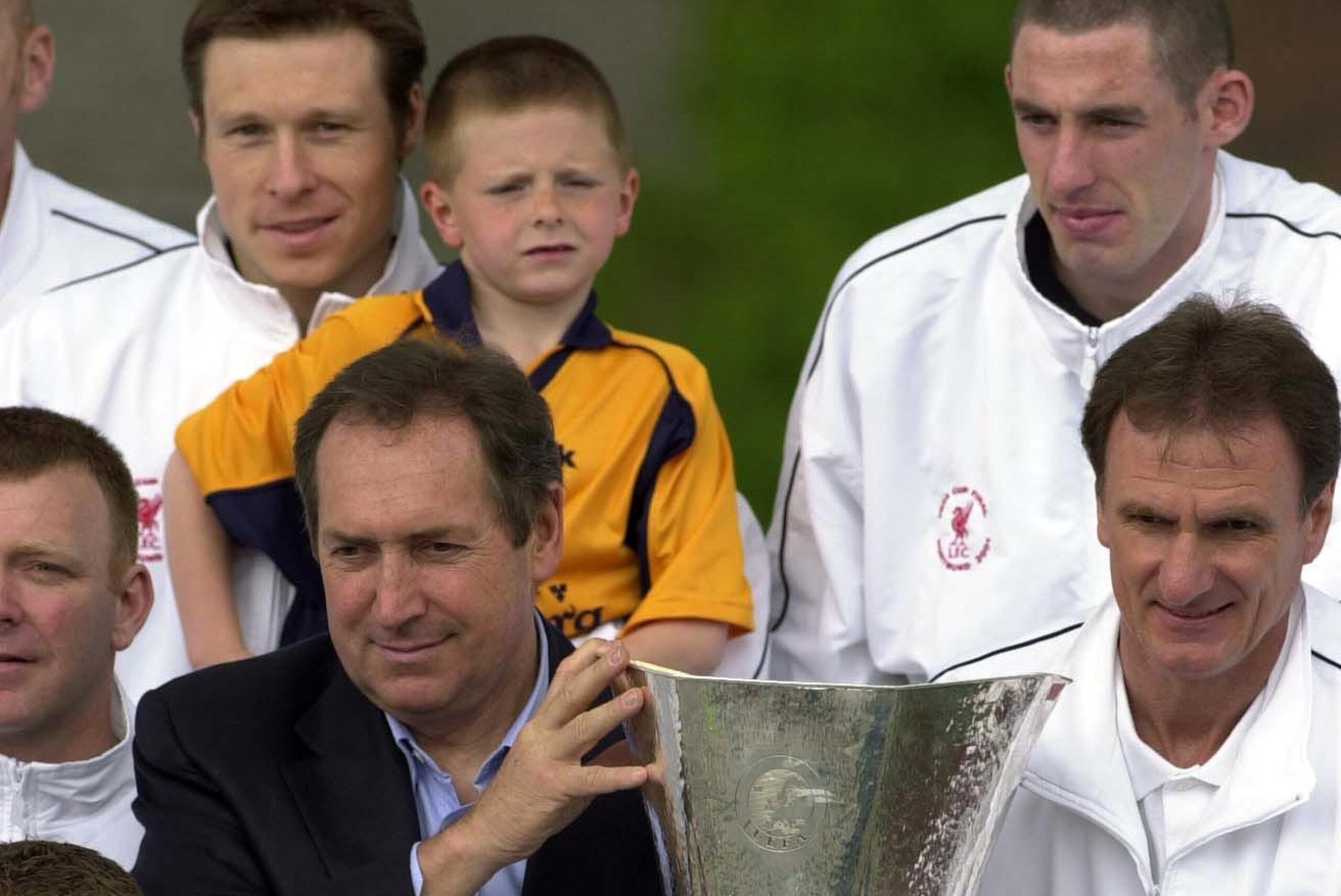 Jack Barmby with his father Nick at the 2001 UEFA Cup bus parade