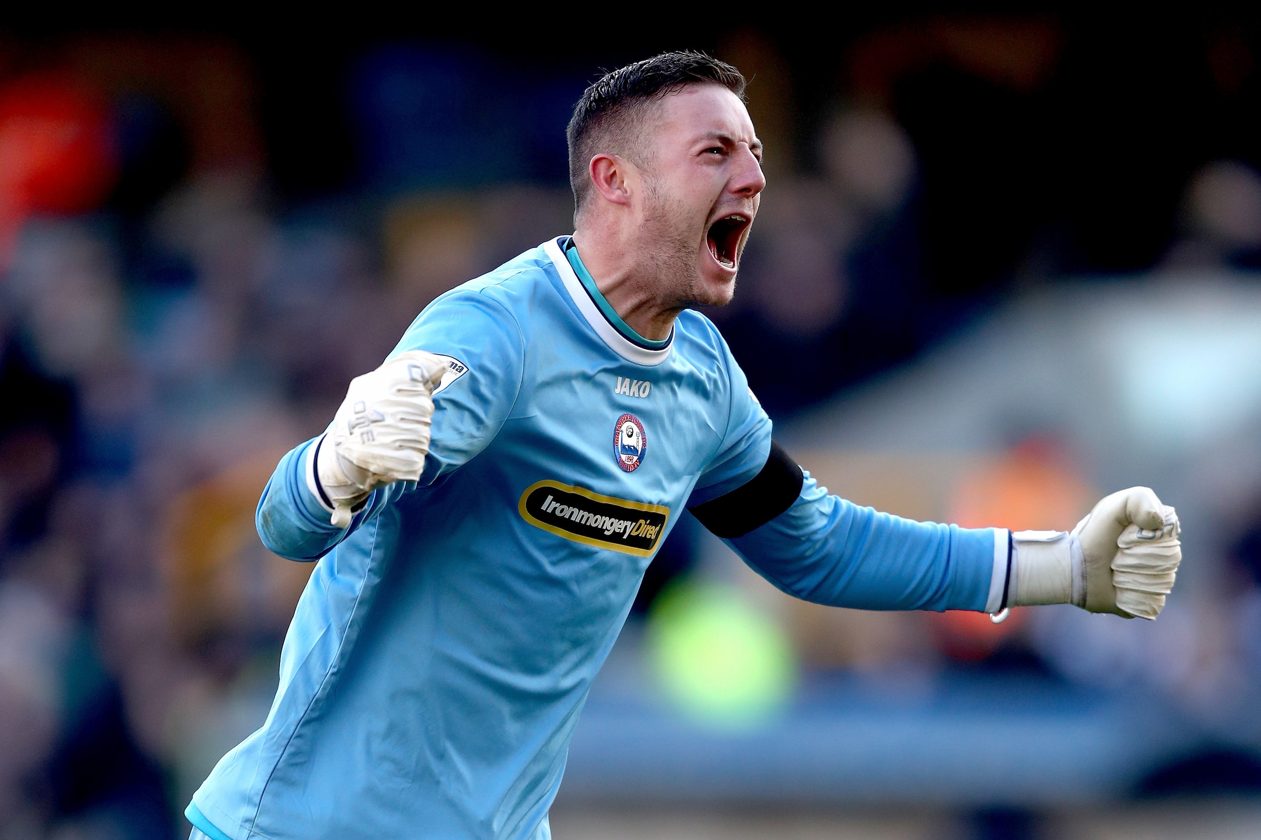 LONDON, ENGLAND - DECEMBER 04:  Sam Beasant of Braintree Town celebrates his teams first goal during the Emirates FA Cup Second Round match between Millwall and Braintree Town at The Den on December 4, 2016 in London, England.  (Photo by Clive Rose/Getty 