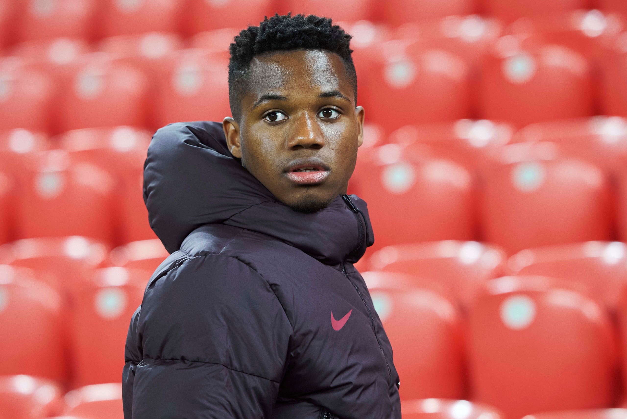 BILBAO, SPAIN - FEBRUARY 06: Ansu Fati of FC Barcelona looks on during the Copa del Rey quarter final match between Athletic Bilbao and FC Barcelona at Estadio de San Mames on February 06, 2020 in Bilbao, Spain. (Photo by Juan Manuel Serrano Arce/Getty Im BILBAO, SPAIN - FEBRUARY 06: Ansu Fati of FC Barcelona looks on during the Copa del Rey quarter final match between Athletic Bilbao and FC Barcelona at Estadio de San Mames on February 06, 2020 in Bilbao, Spain. (Photo by Juan Manuel Serrano Arce/Getty Im