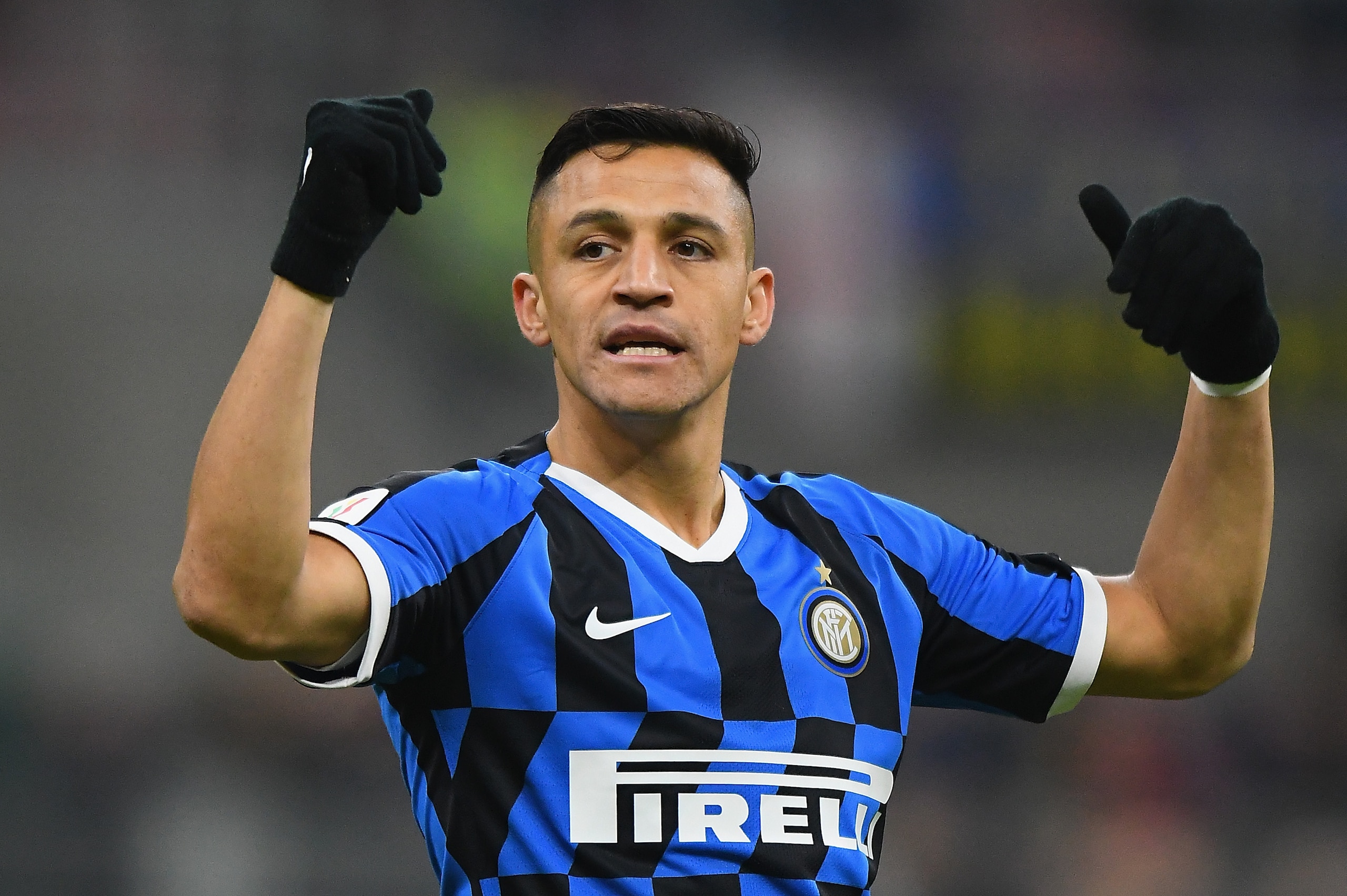 MILAN, ITALY - JANUARY 29: Alexis Sanchez of FC Internazionale gestures during the Coppa Italia Quarter Final match between FC Internazionale and ACF Fiorentina at San Siro on January 29, 2020 in Milan, Italy.  (Photo by Alessandro Sabattini/Getty Images)