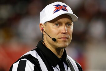 HOUSTON, TEXAS - FEBRUARY 08: Referee Brandon Cruse during game action  with the LA Wildcats and Houston Roughnecks at TDECU Stadium on February 08, 2020 in Houston, Texas. (Photo by Bob Levey/Getty Images)