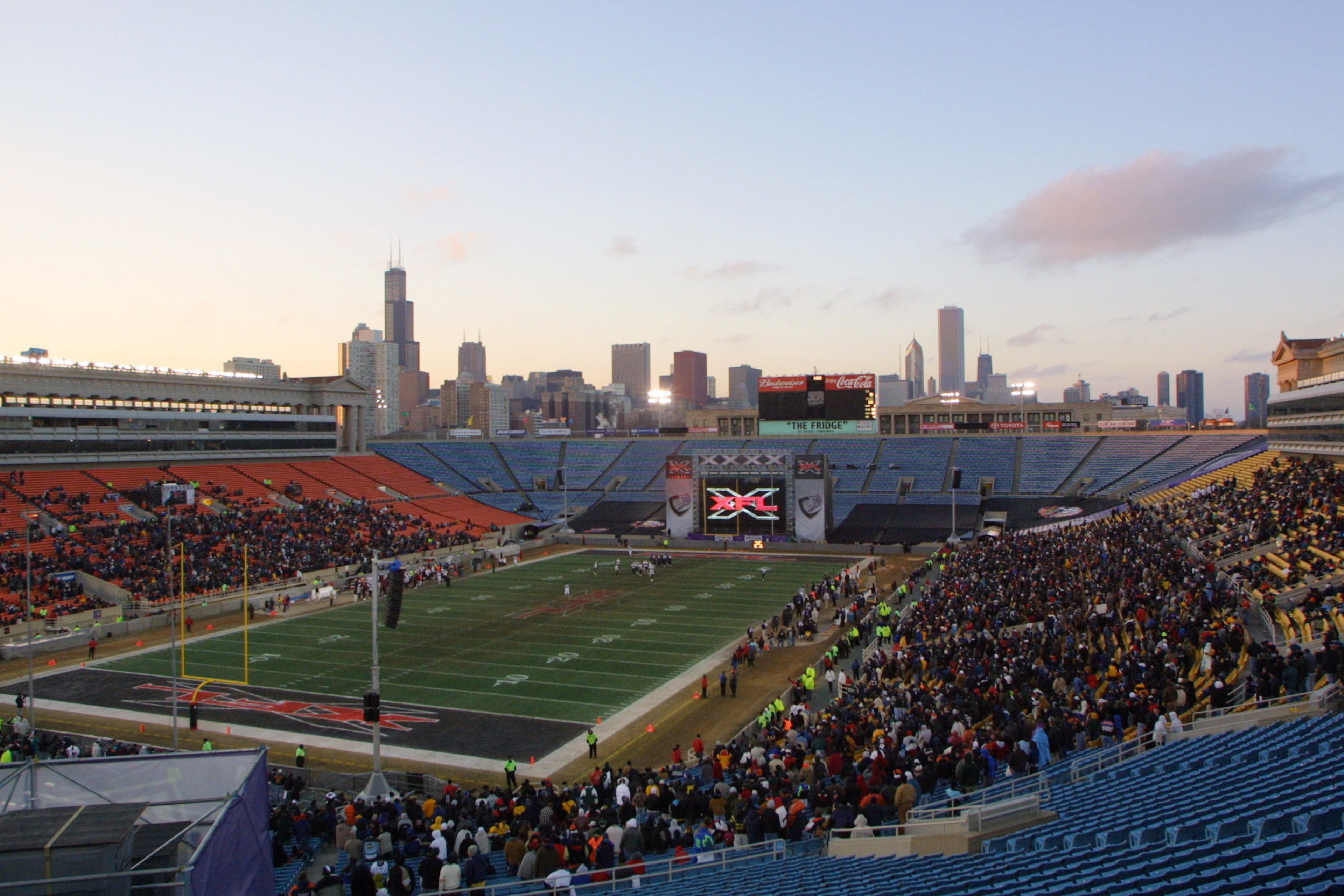 4 MAR 2001:  Approximately 15,000 fans attend an XFL football game featuring the Chicago Enforcers against the Las Vegas Outlaws at Soldier Field in Chicago, Illinois. DIGITAL IMAGE. Mandatory Credit: Tom Pidgeon/ALLSPORT