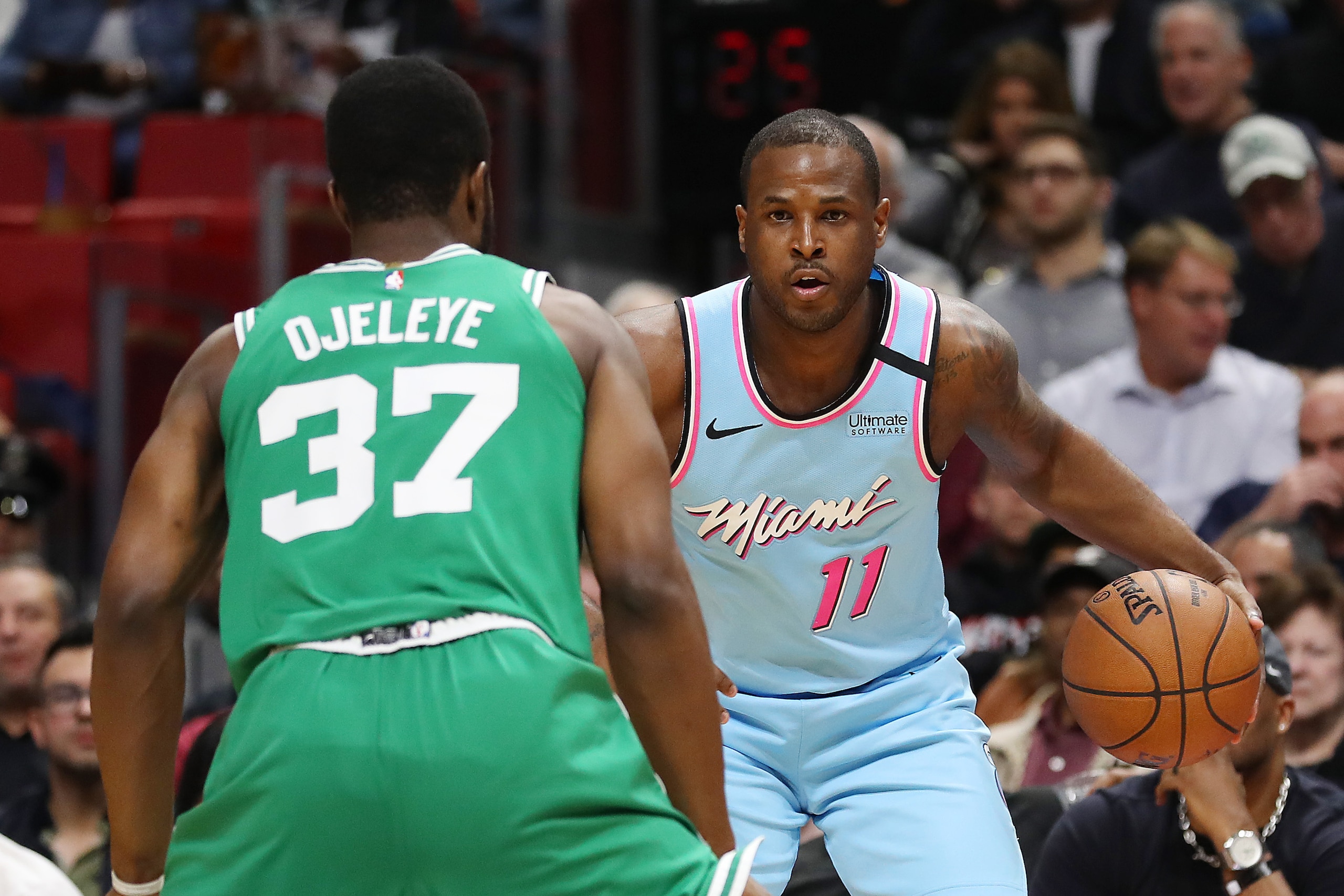 MIAMI, FLORIDA - JANUARY 28:  Dion Waiters #11 of the Miami Heat in action against the Boston Celtics during the first half at American Airlines Arena on January 28, 2020 in Miami, Florida. NOTE TO USER: User expressly acknowledges and agrees that, by dow