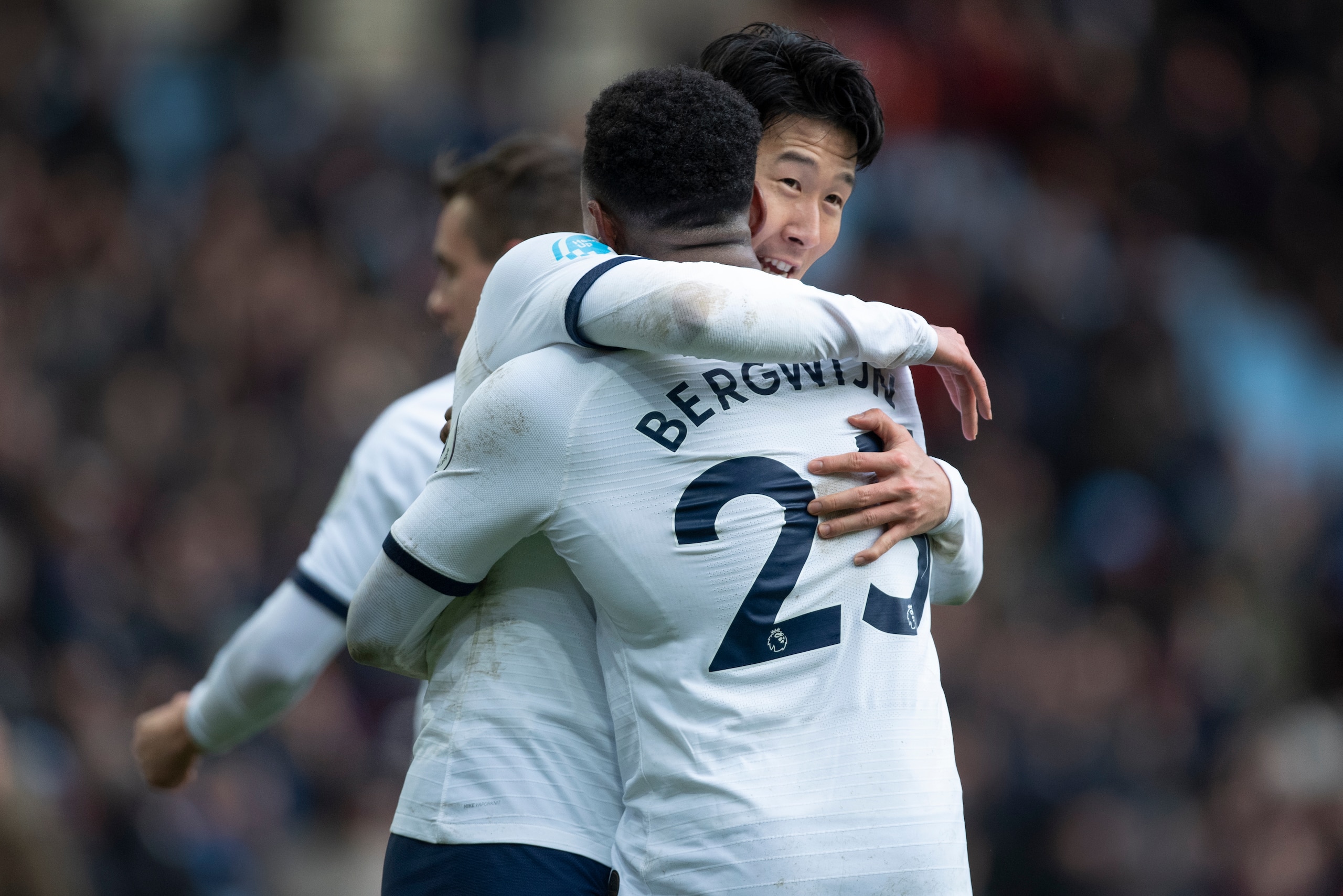 BIRMINGHAM, ENGLAND - FEBRUARY 16: Son Heung-Min of Tottenham Hotspur celebrates with team mate Steven Bergwijn after scoring the winning goal during the Premier League match between Aston Villa and Tottenham Hotspur at Villa Park on February 16, 2020 in BIRMINGHAM, ENGLAND - FEBRUARY 16: Son Heung-Min of Tottenham Hotspur celebrates with team mate Steven Bergwijn after scoring the winning goal during the Premier League match between Aston Villa and Tottenham Hotspur at Villa Park on February 16, 2020 in