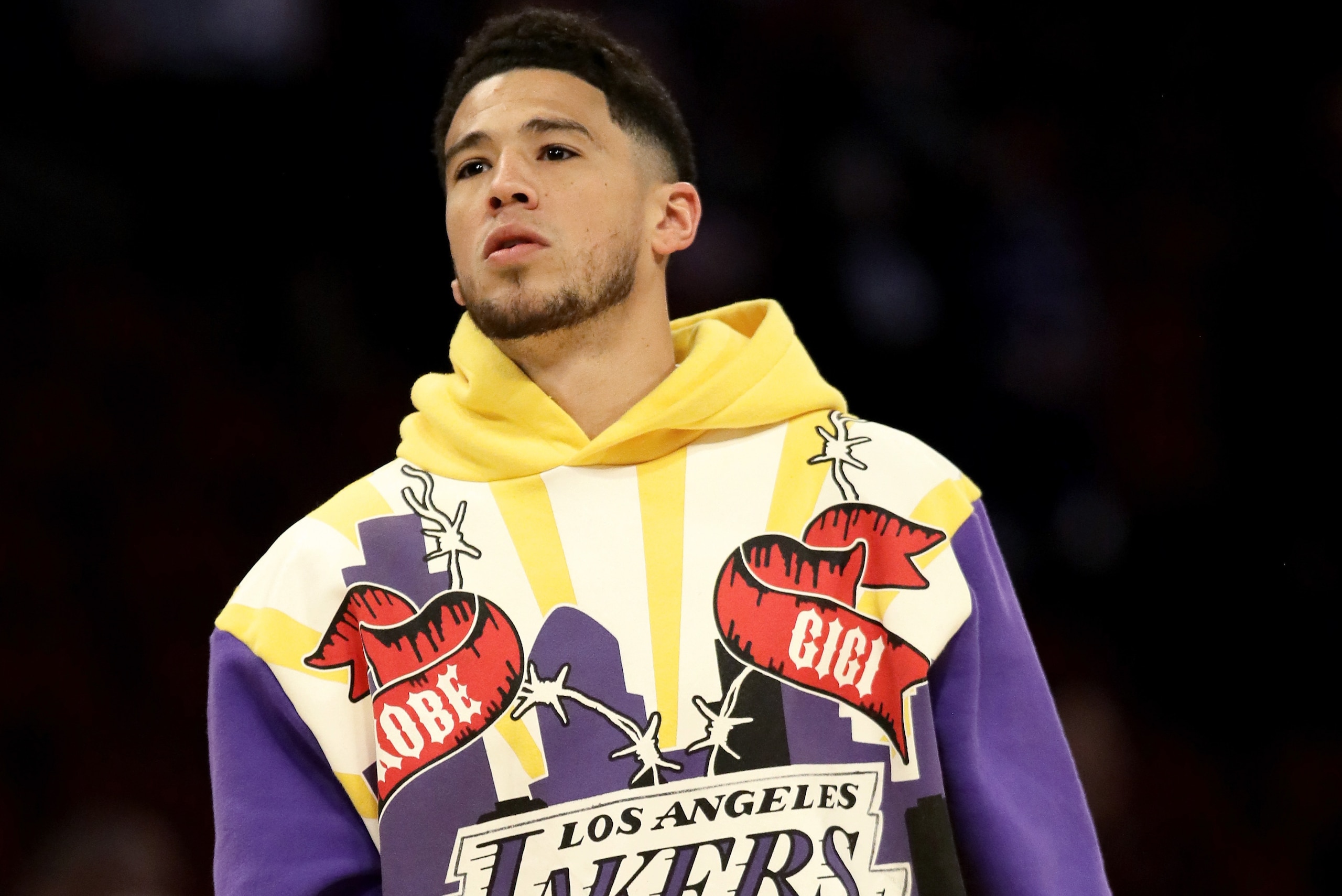 CHICAGO, ILLINOIS - FEBRUARY 16: Devin Booker #2 of Team LeBron warms up before the 69th NBA All-Star Game at the United Center on February 16, 2020 in Chicago, Illinois. NOTE TO USER: User expressly acknowledges and agrees that, by downloading and or usi
