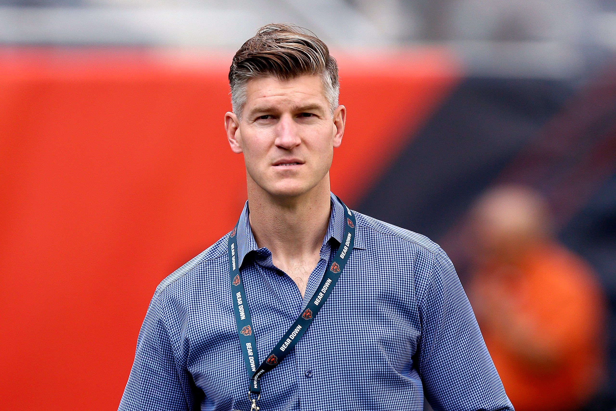 CHICAGO, ILLINOIS - AUGUST 29: General manager Ryan Pace of the Chicago Bears walks on the sidelines prior to the preseason game against the Tennessee Titans at Soldier Field on August 29, 2019 in Chicago, Illinois. (Photo by Nuccio DiNuzzo/Getty Images)