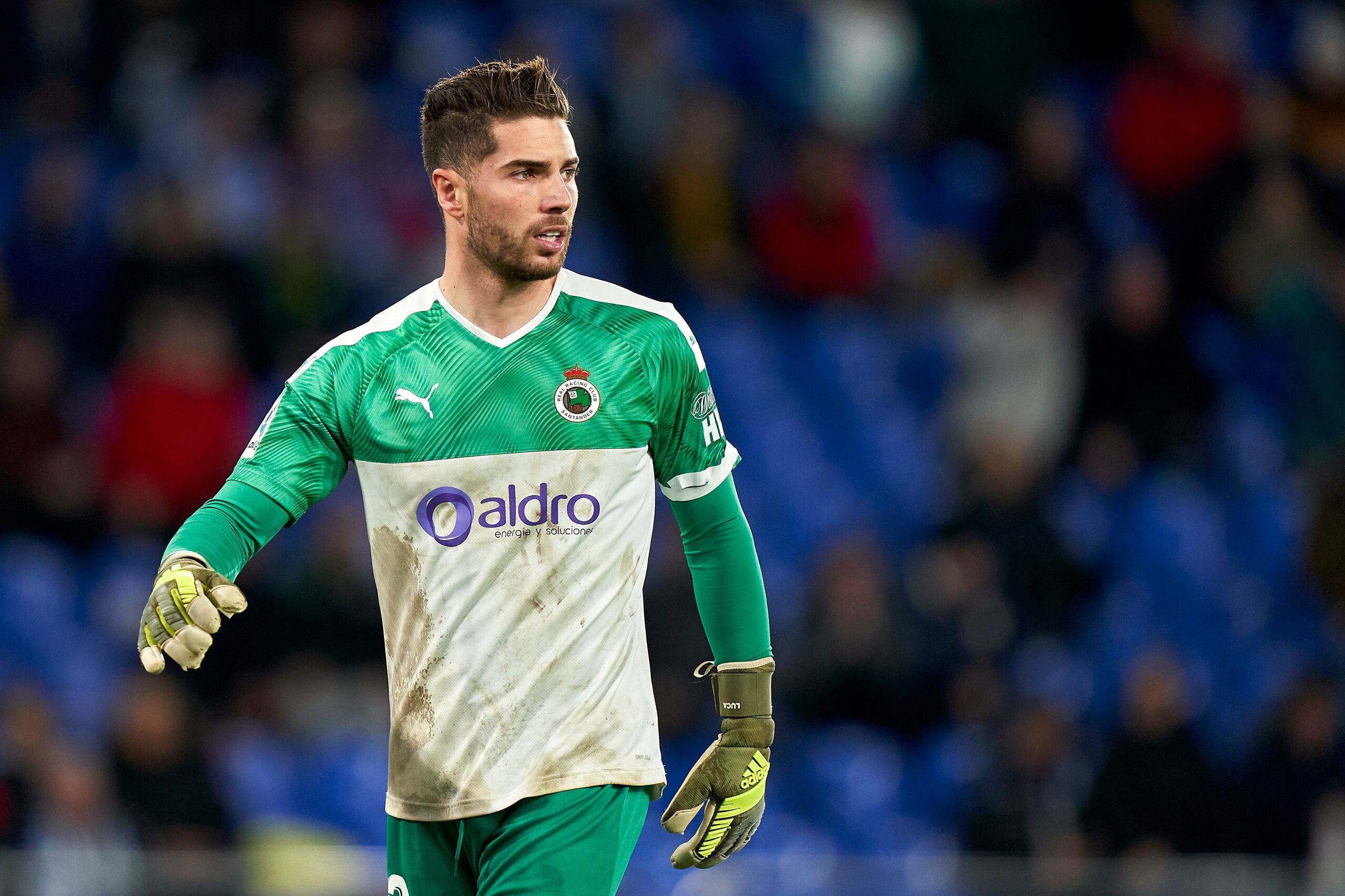 LA CORUNA, SPAIN - JANUARY 16: Luca Zidane of Racing de Santander looks on during the La Liga Smartbank match between Deportivo de La Coruna and Racing de Santander at Abanca Riazor Stadium on January 16, 2020 in La Coruna, Spain. (Photo by Quality Sport 