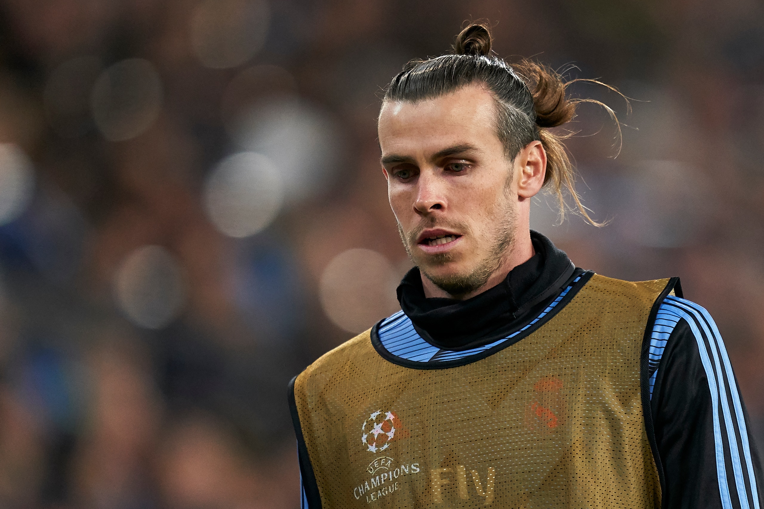 MADRID, SPAIN - FEBRUARY 26: Gareth Bale of Real Madrid warms up during the the UEFA Champions League round of 16 first leg match between Real Madrid and Manchester City at Bernabeu on February 26, 2020 in Madrid, Spain. (Photo by Mateo Villalba/Quality S