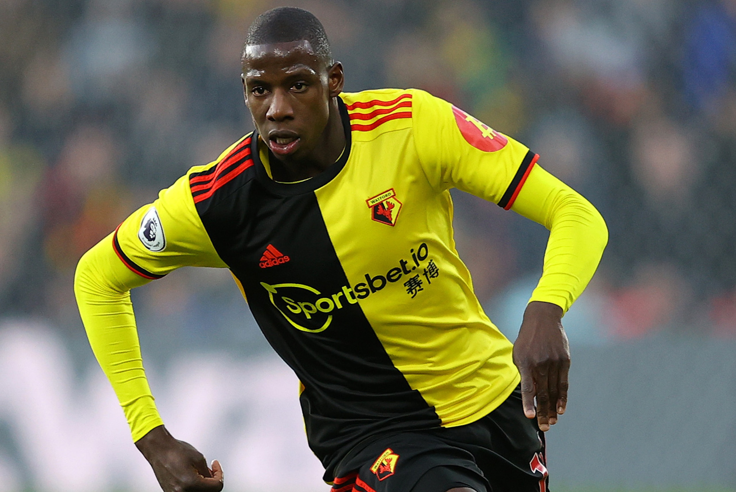 WATFORD, ENGLAND - FEBRUARY 01: Abdoulaye Doucouré of Watford in action during the Premier League match between Watford FC and Everton FC at Vicarage Road on February 01, 2020 in Watford, United Kingdom. (Photo by Richard Heathcote/Getty Images)