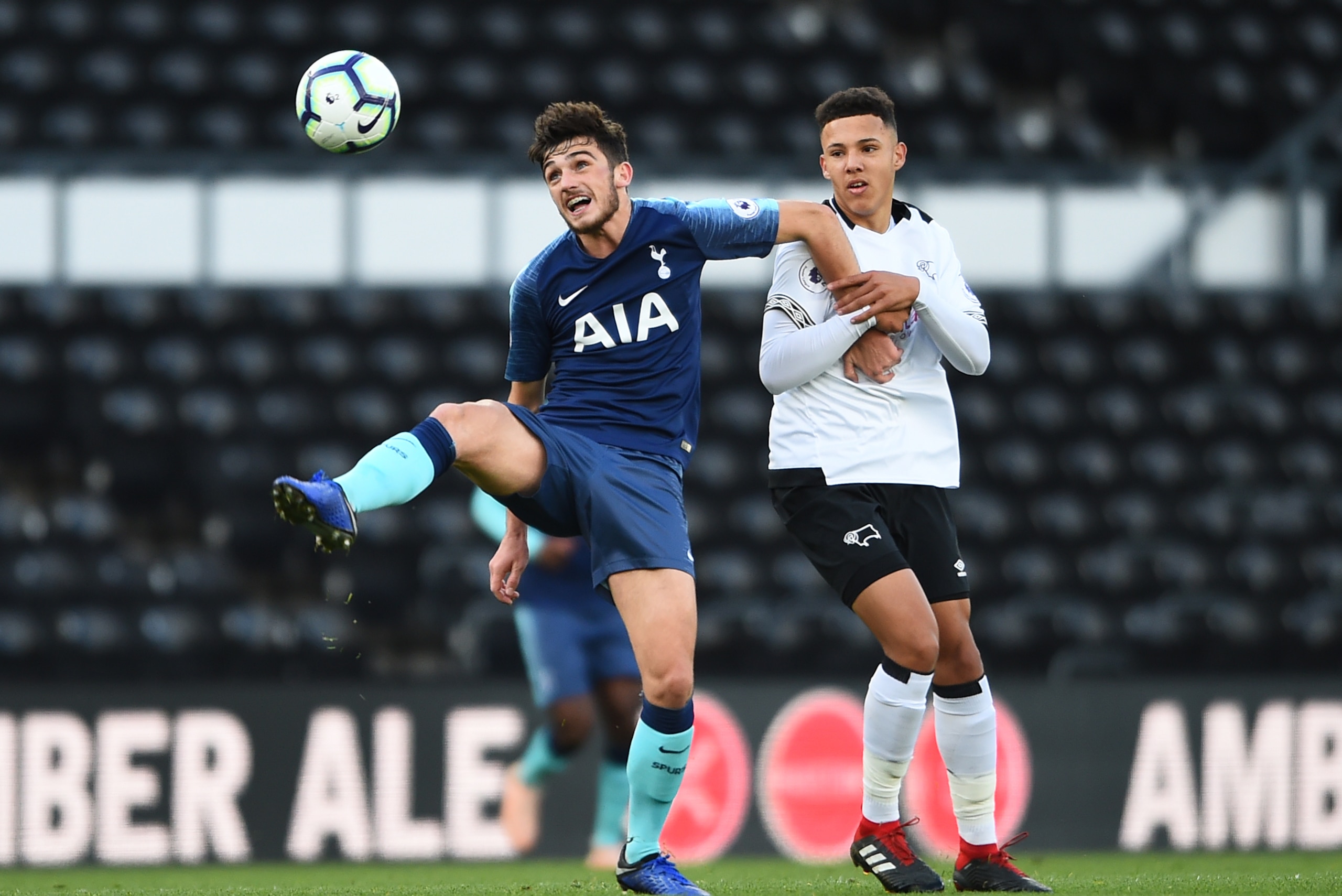 DERBY, ENGLAND - OCTOBER 26: Troy Parrot of Tottenham Hotspur controls the ball during the Premier League 2 match between Derby County and Tottenham Hotspur at Pride Park on October 26, 2018 in Derby, England. (Photo by Nathan Stirk/Getty Images)