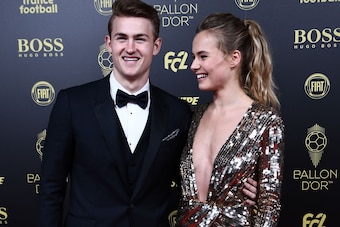 Netherlands and Juventus defender, Matthijs de Ligt (L) and his girlfriend Annekee Molenaar arrive to attend the Ballon d'Or France Football 2019 ceremony at the Chatelet Theatre in Paris on December 2, 2019. (Photo by Anne-Christine POUJOULAT / AFP) (Pho
