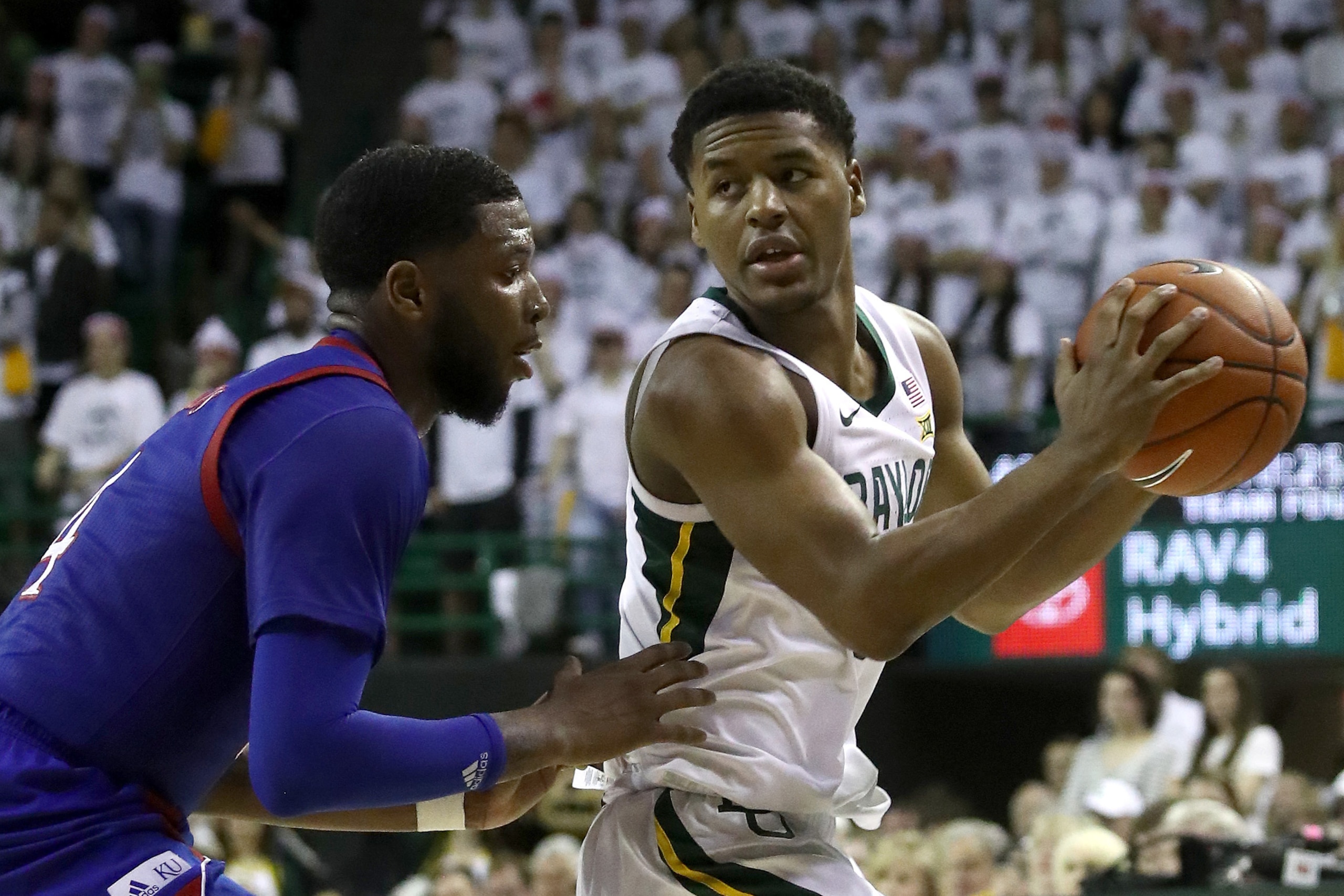 WACO, TEXAS - FEBRUARY 22: Jared Butler #12 of the Baylor Bears and Isaiah Moss #4 of the Kansas Jayhawks at Ferrell Center on February 22, 2020 in Waco, Texas. (Photo by Ronald Martinez/Getty Images) WACO, TEXAS - FEBRUARY 22: Jared Butler #12 of the Baylor Bears and Isaiah Moss #4 of the Kansas Jayhawks at Ferrell Center on February 22, 2020 in Waco, Texas. (Photo by Ronald Martinez/Getty Images)