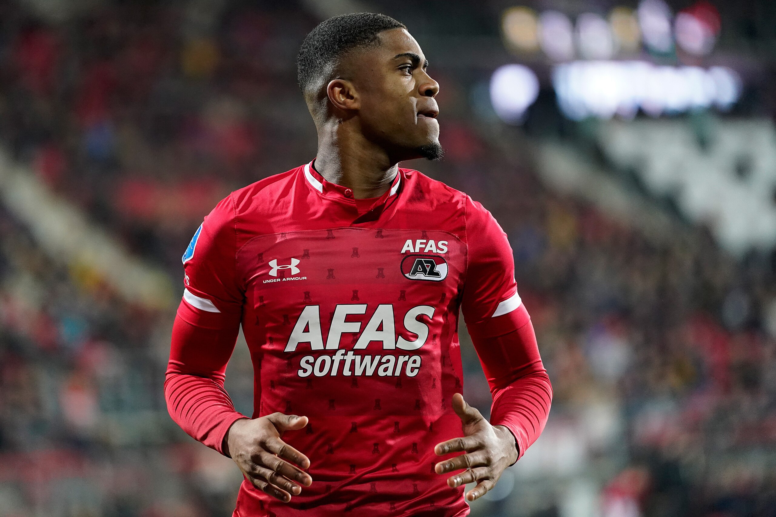 ALKMAAR, NETHERLANDS - MARCH 7: Myron Boadu of AZ Alkmaar during the Dutch Eredivisie match between AZ Alkmaar v ADO Den Haag at the AFAS Stadium on March 7, 2020 in Alkmaar Netherlands (Photo by Ed van de Pol/Soccrates/Getty Images) ALKMAAR, NETHERLANDS - MARCH 7: Myron Boadu of AZ Alkmaar during the Dutch Eredivisie match between AZ Alkmaar v ADO Den Haag at the AFAS Stadium on March 7, 2020 in Alkmaar Netherlands (Photo by Ed van de Pol/Soccrates/Getty Images)