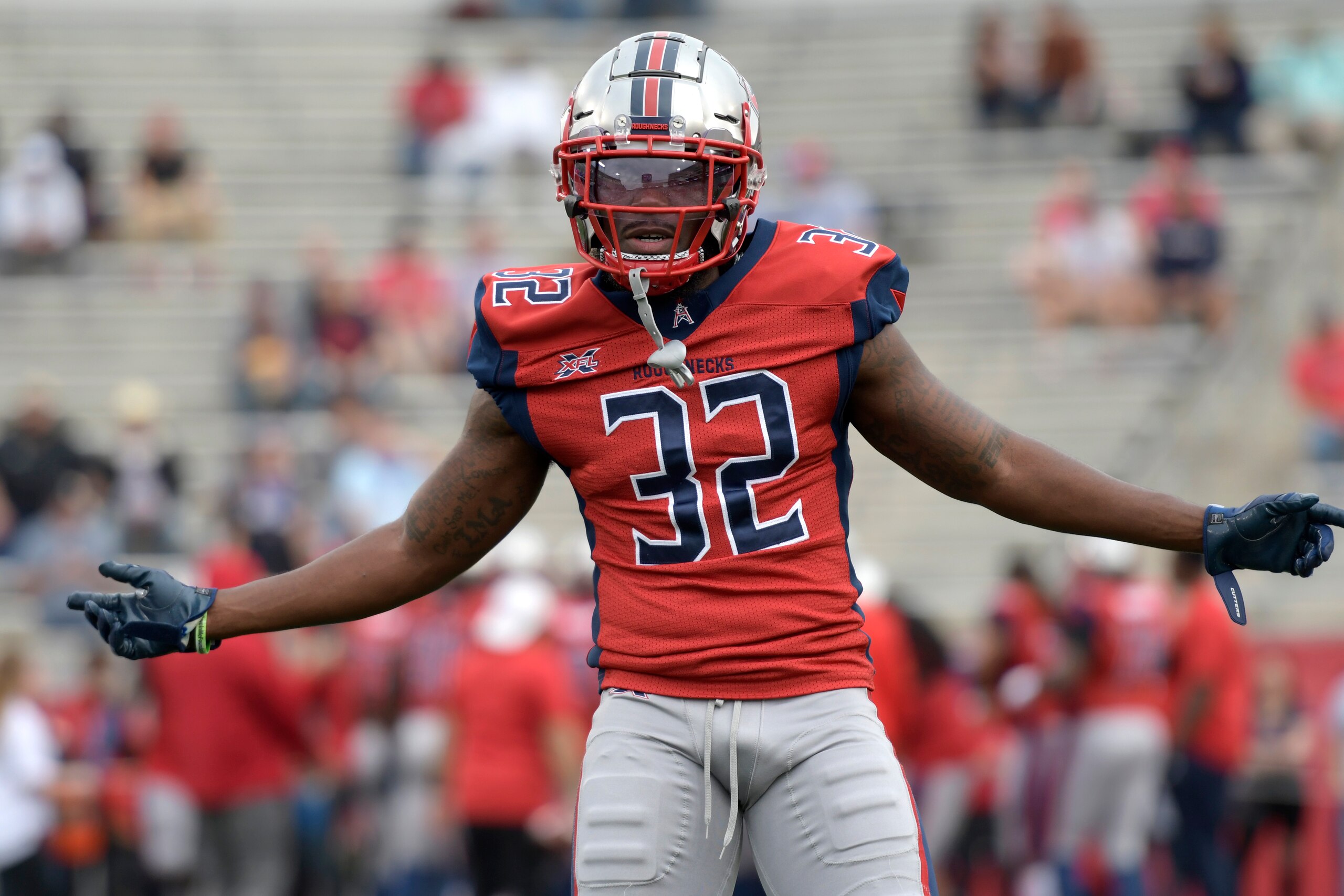 HOUSTON, TX - FEBRUARY 16: Deatrick Nichols #32 of the Houston Roughnecks looks on before the game against the St. Louis BattleHawks at TDECU Stadium on February 16, 2020 in Houston, Texas. (Photo by Thomas Campbell/XFL via Getty Images)
