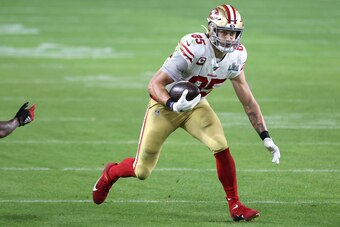 MIAMI, FLORIDA - FEBRUARY 02: George Kittle #85 of the San Francisco 49ers runs with the ball after a reception against the Kansas City Chiefs during the third quarter in Super Bowl LIV at Hard Rock Stadium on February 02, 2020 in Miami, Florida. (Photo b