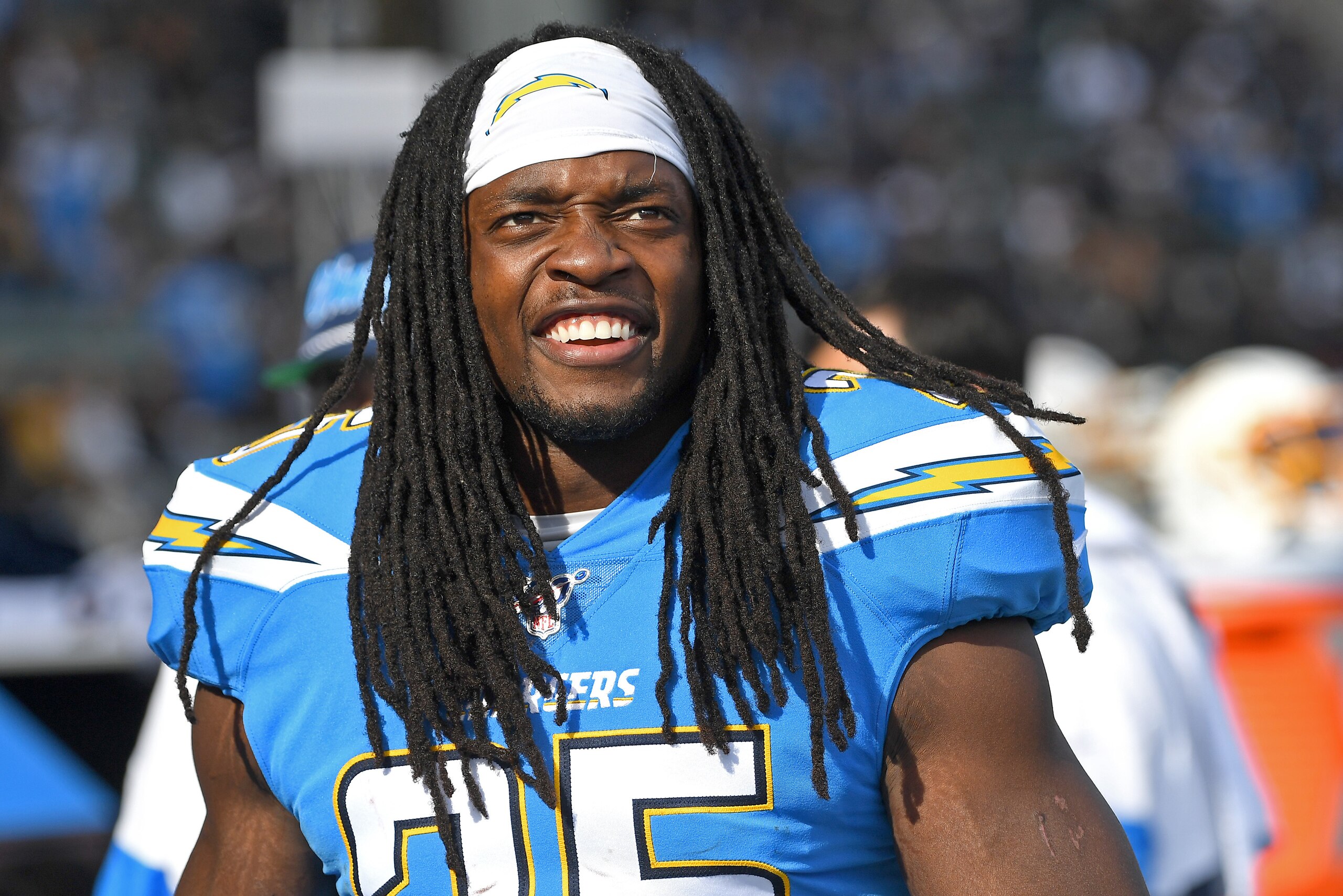 CARSON, CA - DECEMBER 22: Running back Melvin Gordon #25 of the Los Angeles Chargers looks on during the game against the Oakland Raiders at Dignity Health Sports Park on December 22, 2019 in Carson, California. (Photo by Jayne Kamin-Oncea/Getty Images)