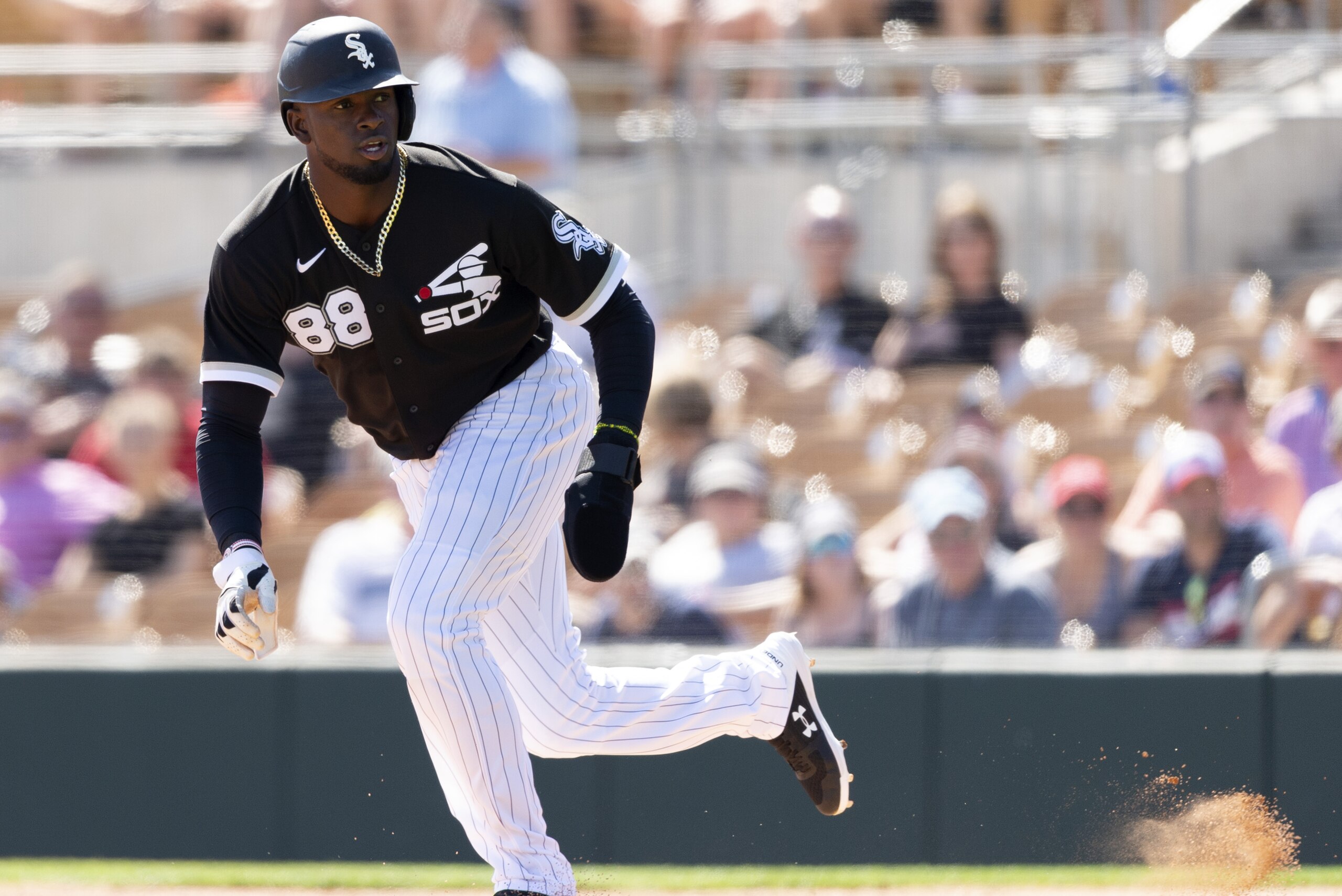 GLENDALE, ARIZONA - MARCH 08:  Luis Robert #88 of the Chicago White Sox runs the bases against the Kansas City Royals on March 8, 2020 at Camelback Ranch in Glendale Arizona.  (Photo by Ron Vesely/Getty Images)