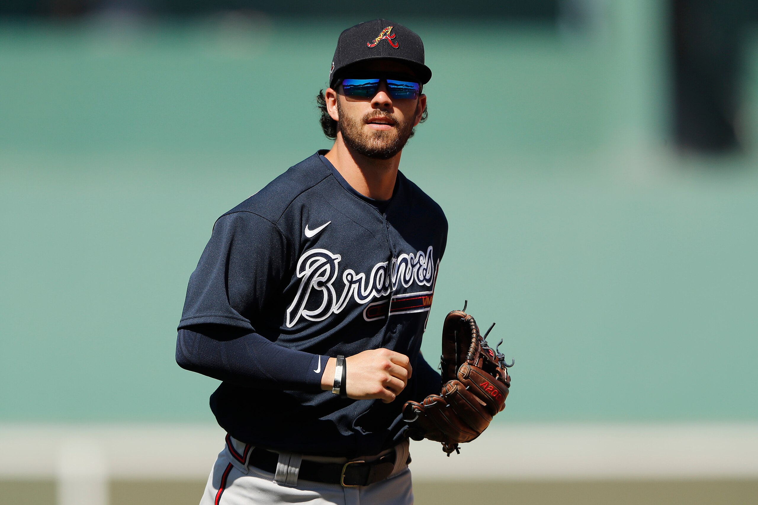 FORT MYERS, FLORIDA - MARCH 01: Dansby Swanson #7 of the Atlanta Brave in action against the Boston Red Sox during a Grapefruit League spring training game at JetBlue Park at Fenway South on March 01, 2020 in Fort Myers, Florida. (Photo by Michael Reaves FORT MYERS, FLORIDA - MARCH 01: Dansby Swanson #7 of the Atlanta Brave in action against the Boston Red Sox during a Grapefruit League spring training game at JetBlue Park at Fenway South on March 01, 2020 in Fort Myers, Florida. (Photo by Michael Reaves