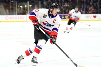 HAMILTON, ON - JANUARY 16:  Alexis Lafreniere #11 of Team White skates during the 2020 CHL/NHL Top Prospects Game against Team Red at FirstOntario Centre on January 16, 2020 in Hamilton, Canada.  (Photo by Vaughn Ridley/Getty Images)