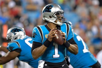 CHARLOTTE, NORTH CAROLINA - SEPTEMBER 12: Cam Newton #1 of the Carolina Panthers against the Tampa Bay Buccaneers during their game at Bank of America Stadium on September 12, 2019 in Charlotte, North Carolina. The Buccaneers won 20-14. (Photo by Grant Ha