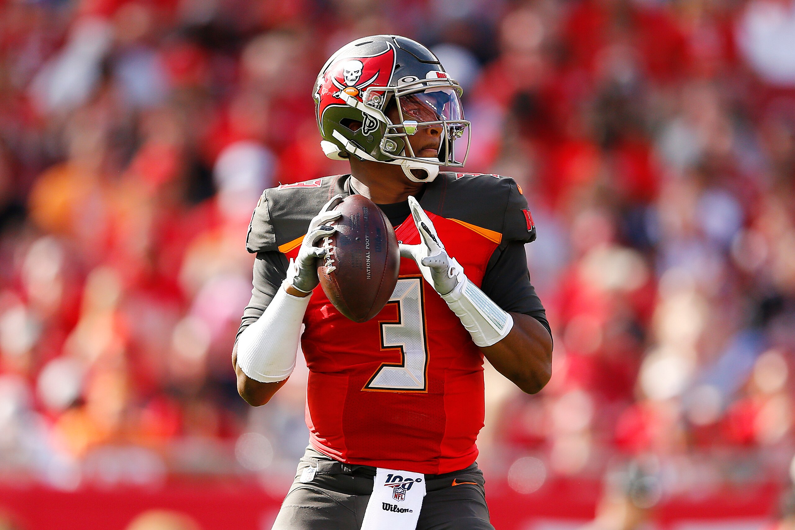 TAMPA, FLORIDA - DECEMBER 29: Jameis Winston #3 of the Tampa Bay Buccaneers looks to pass against the Atlanta Falcons during the first half at Raymond James Stadium on December 29, 2019 in Tampa, Florida. (Photo by Michael Reaves/Getty Images) TAMPA, FLORIDA - DECEMBER 29: Jameis Winston #3 of the Tampa Bay Buccaneers looks to pass against the Atlanta Falcons during the first half at Raymond James Stadium on December 29, 2019 in Tampa, Florida. (Photo by Michael Reaves/Getty Images)