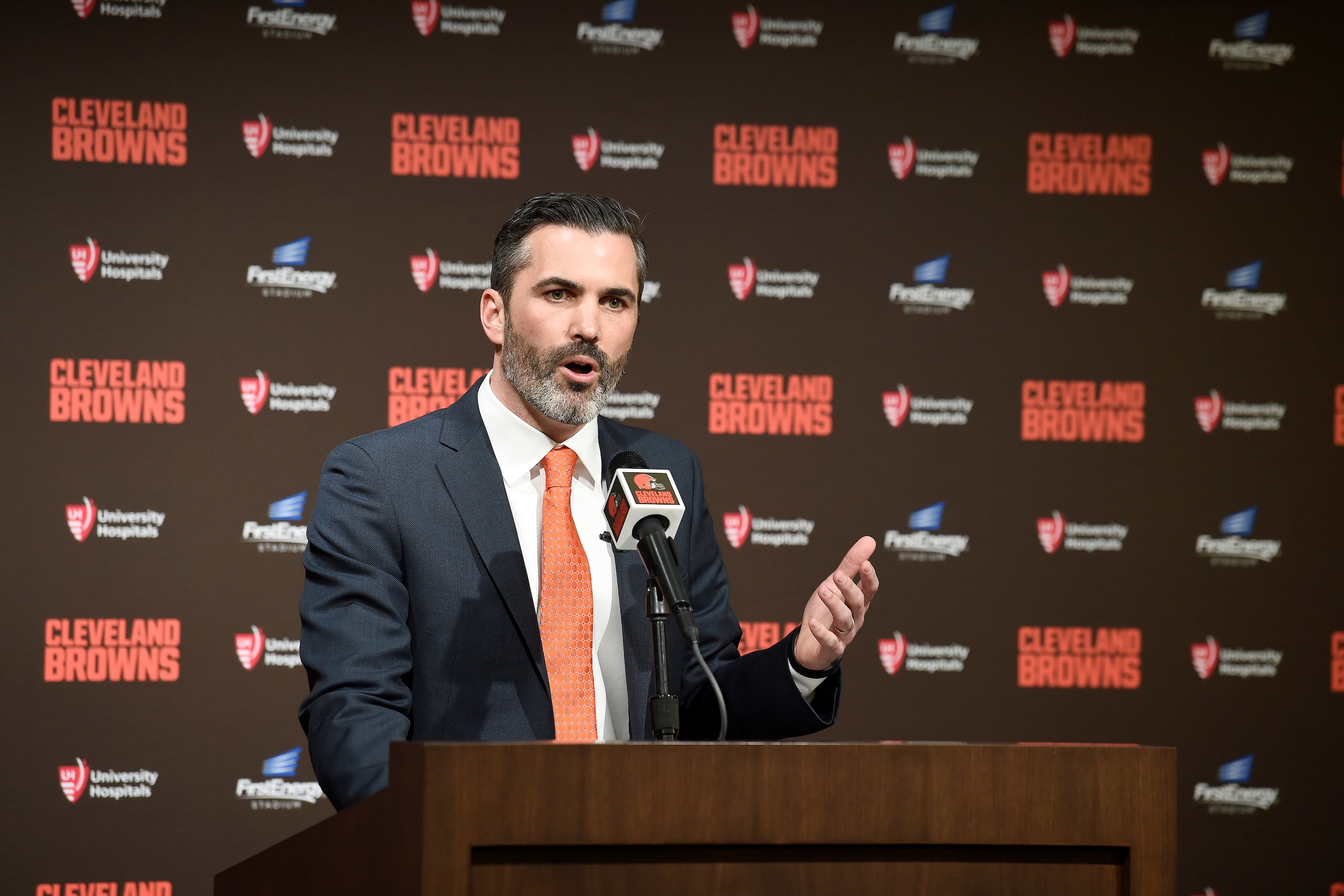 CLEVELAND, OHIO - JANUARY 14: Kevin Stefanski talks to the media after being introduced as the Cleveland Browns new head coach on January 14, 2020 in Cleveland, Ohio. (Photo by Jason Miller/Getty Images) CLEVELAND, OHIO - JANUARY 14: Kevin Stefanski talks to the media after being introduced as the Cleveland Browns new head coach on January 14, 2020 in Cleveland, Ohio. (Photo by Jason Miller/Getty Images)