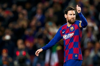 BARCELONA, SPAIN - MARCH 07: Lionel Messi of FC Barcelona celebrates his team's first goal during the Liga match between FC Barcelona and Real Sociedad at Camp Nou on March 07, 2020 in Barcelona, Spain. (Photo by Pedro Salado/Quality Sport Images/Getty Im