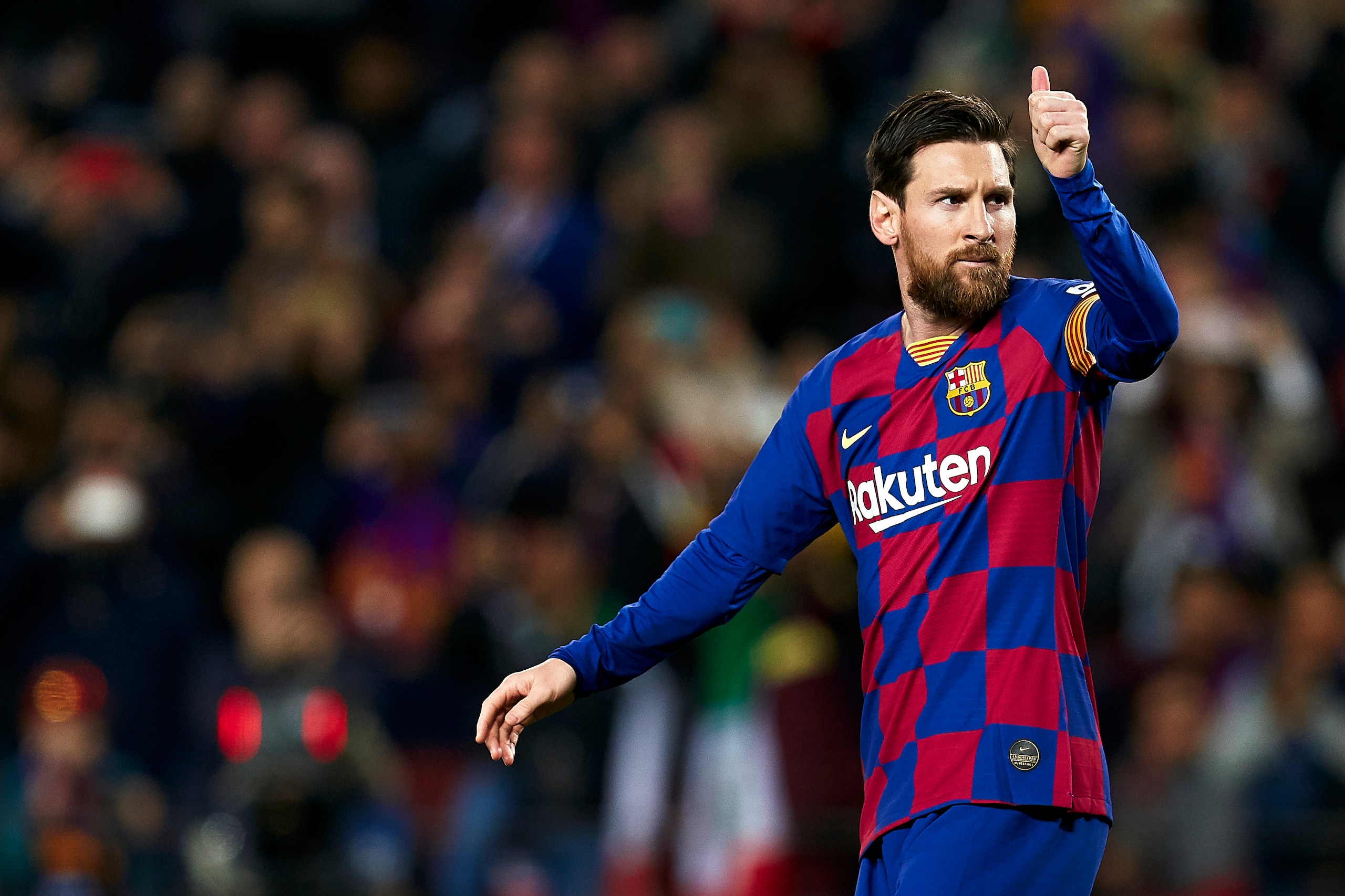 BARCELONA, SPAIN - MARCH 07: Lionel Messi of FC Barcelona celebrates his team's first goal during the Liga match between FC Barcelona and Real Sociedad at Camp Nou on March 07, 2020 in Barcelona, Spain. (Photo by Pedro Salado/Quality Sport Images/Getty Im BARCELONA, SPAIN - MARCH 07: Lionel Messi of FC Barcelona celebrates his team's first goal during the Liga match between FC Barcelona and Real Sociedad at Camp Nou on March 07, 2020 in Barcelona, Spain. (Photo by Pedro Salado/Quality Sport Images/Getty Im