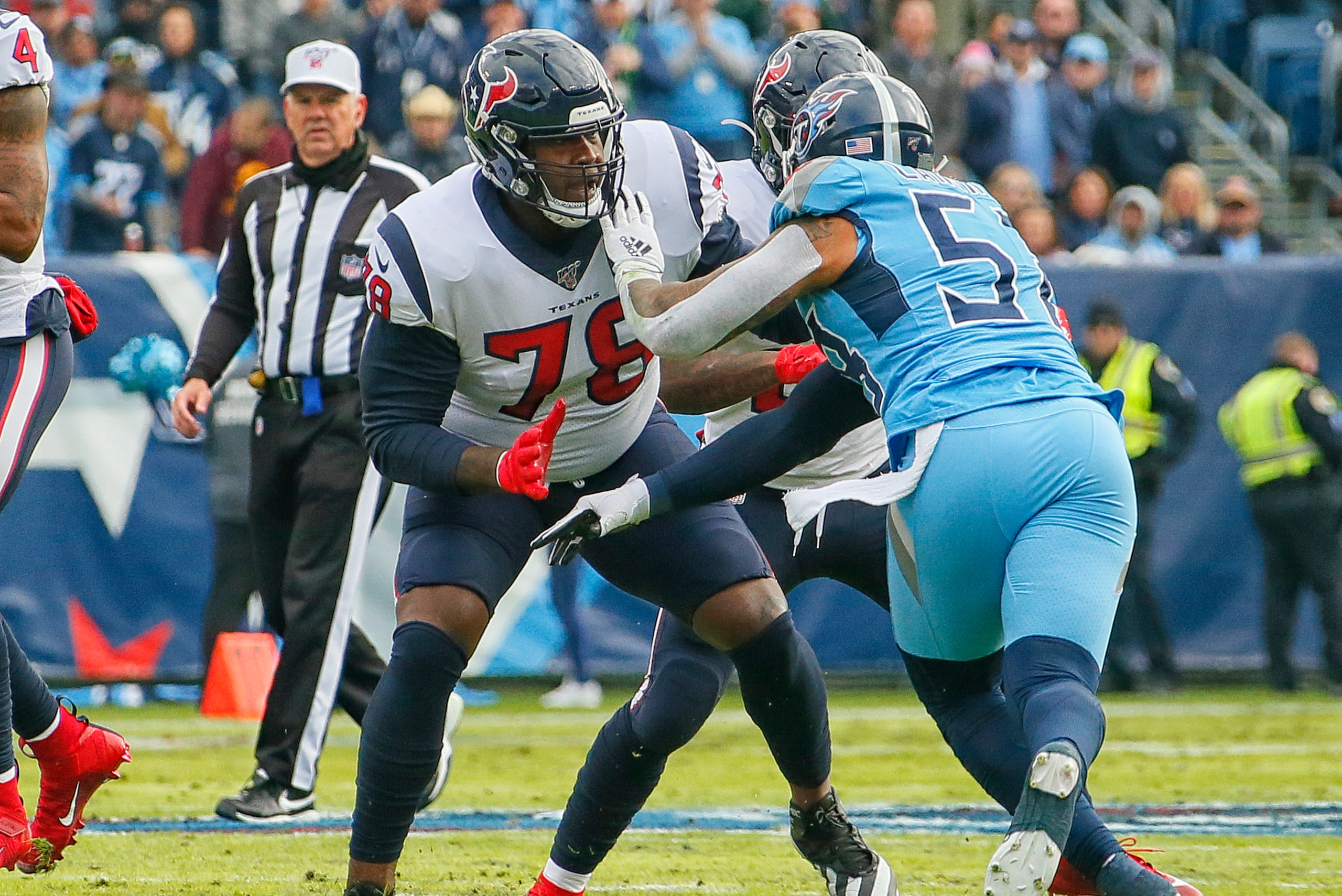 NASHVILLE, TENNESSEE - DECEMBER 15: Laremy Tunsil #78 of the Houston Texans plays against the Tennessee Titans at Nissan Stadium on December 15, 2019 in Nashville, Tennessee. (Photo by Frederick Breedon/Getty Images)